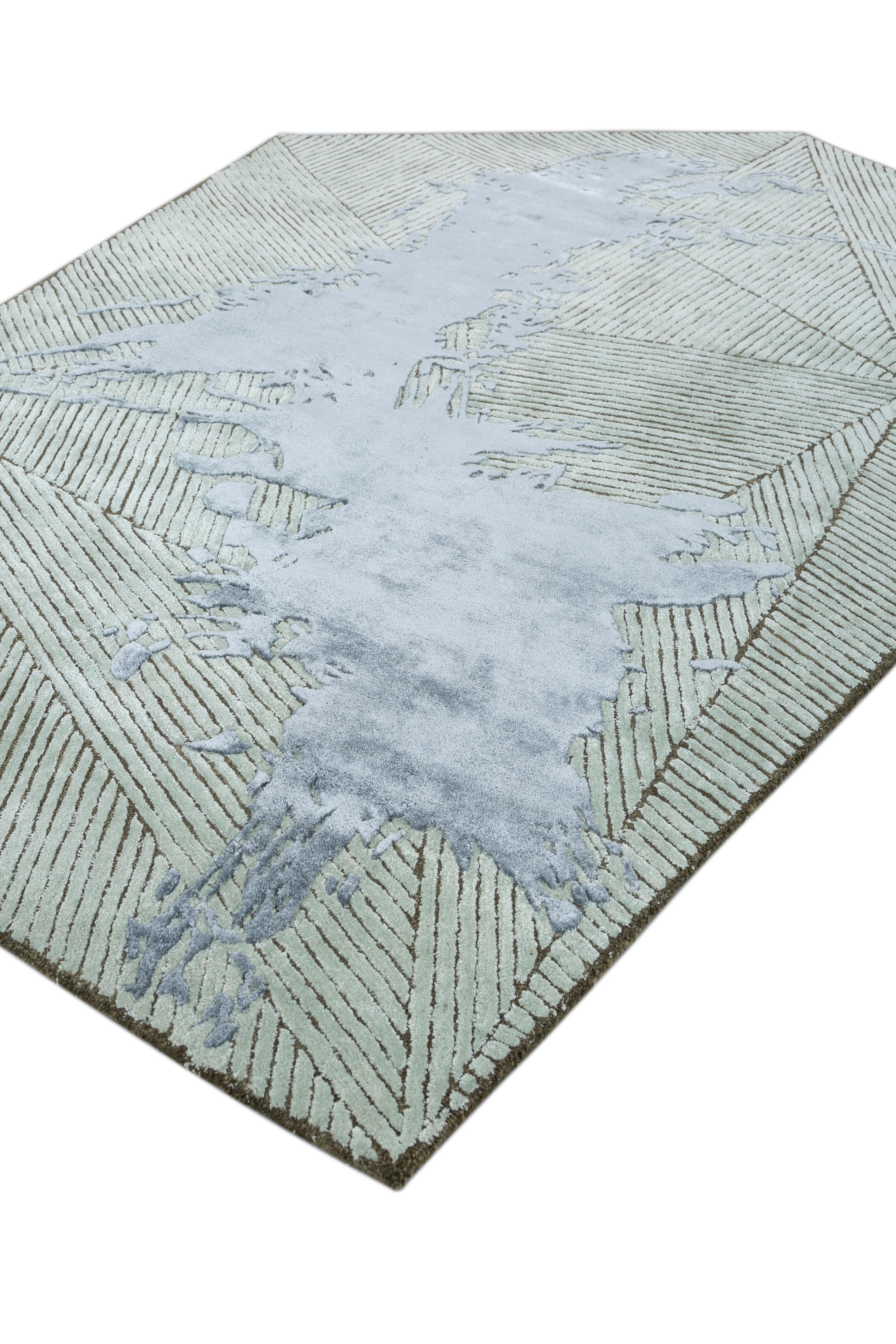 Jaipur Teppiche 6x9 Füße Hand getuftet Teppich Wolle und Viskose Modern Blau Teppich (Indisch) im Angebot