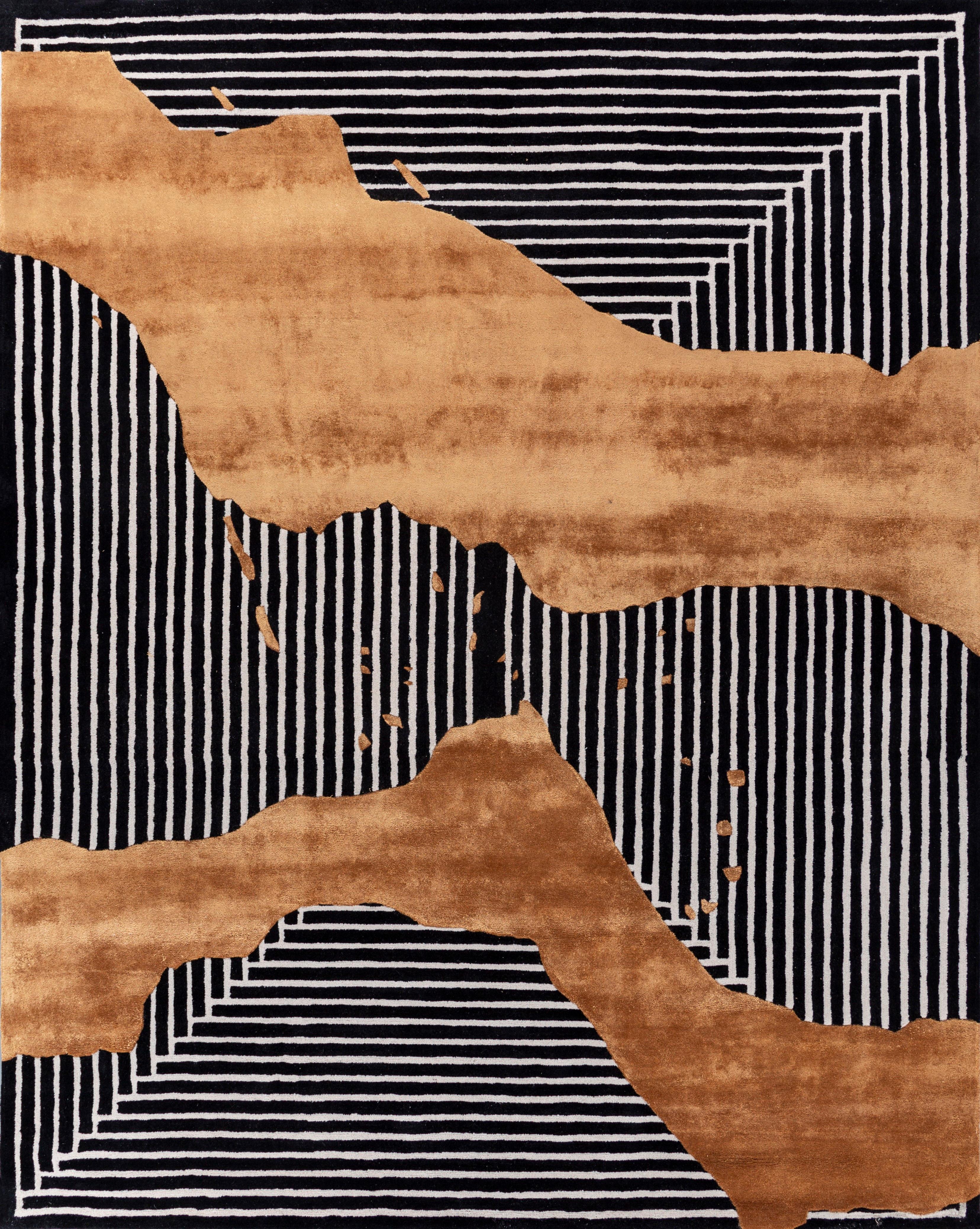 Tappeto Jaipur Rugs 6x9 Piedi Tappeto trapuntato a mano in lana e viscosa moderno blu in vendita