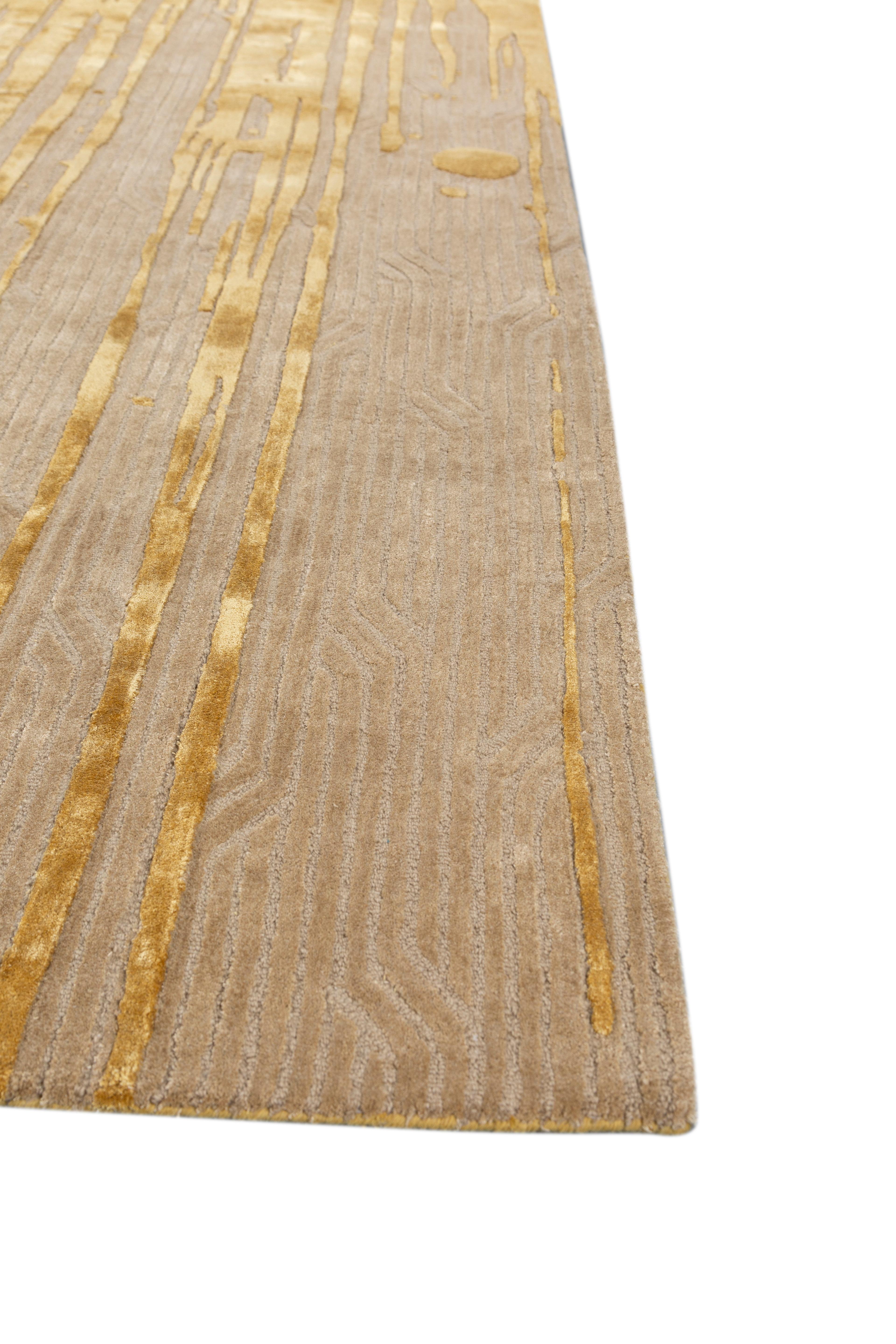 Jaipur Teppiche 6x9 Füße Hand getuftet Teppich Wolle und Viskose Moderne Gold Teppich (Indisch) im Angebot