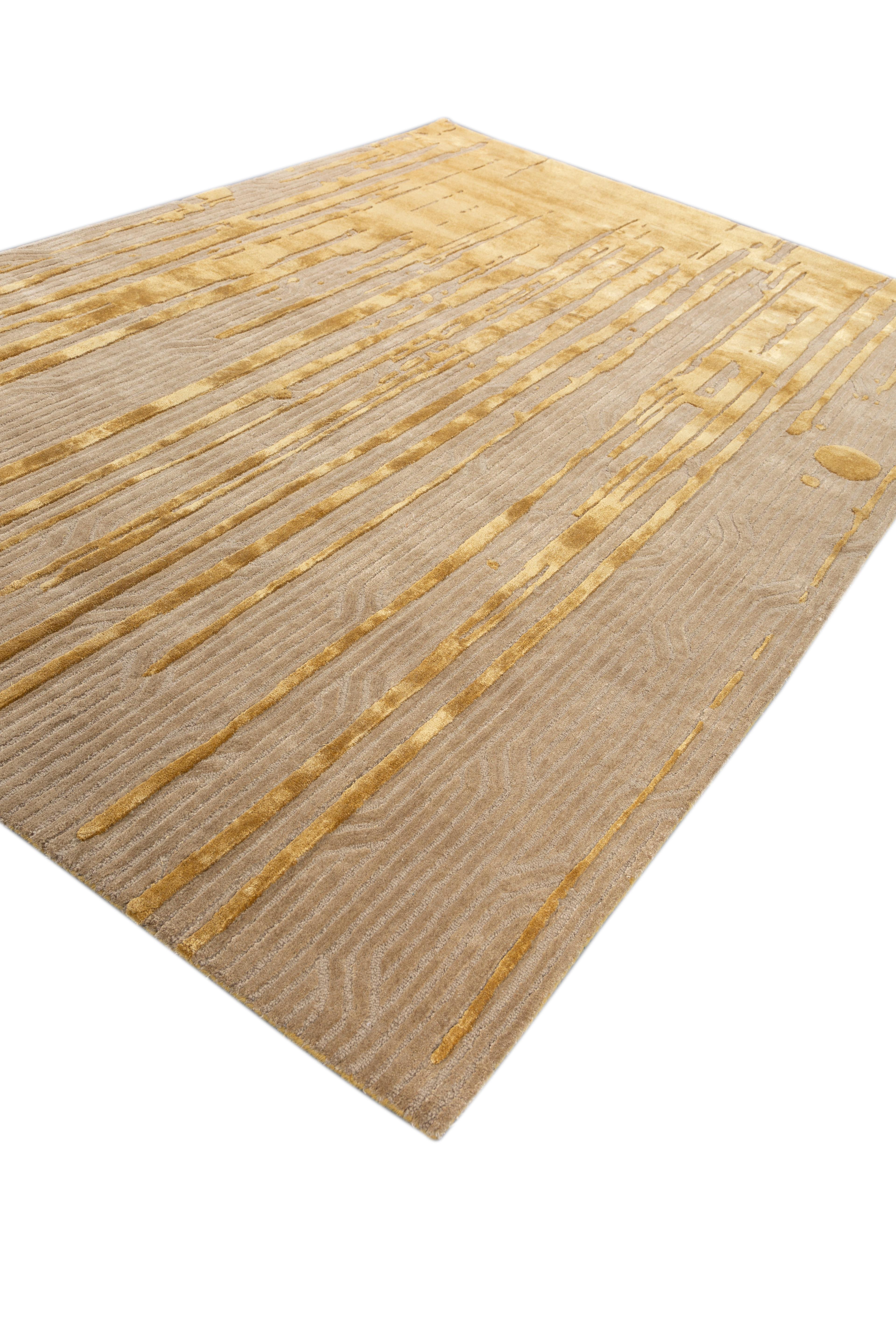 Jaipur Teppiche 6x9 Füße Hand getuftet Teppich Wolle und Viskose Moderne Gold Teppich (Handgefertigt) im Angebot