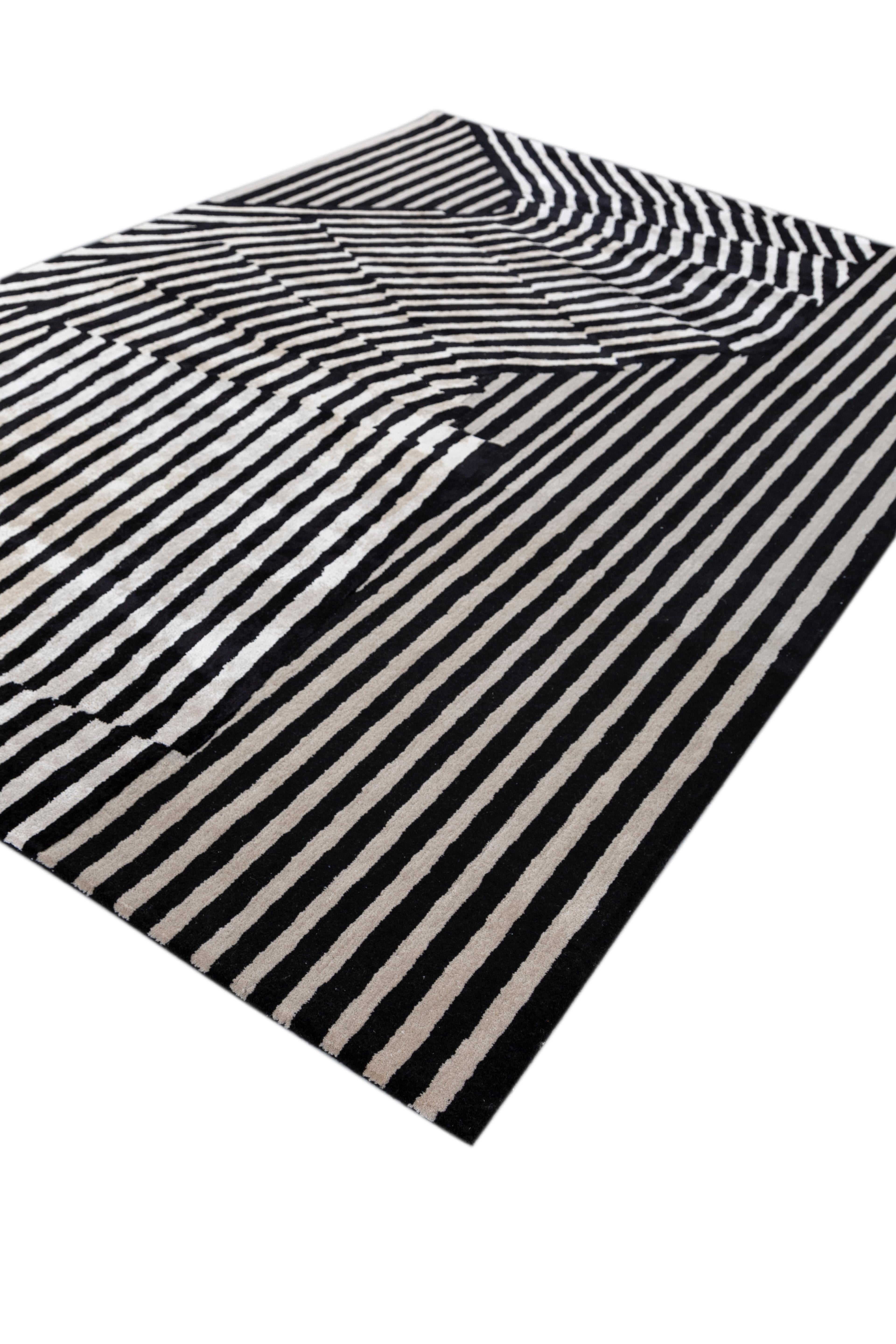 Jaipur Teppiche 6x9 Füße Hand getuftet Teppich Wolle und Viskose moderne Grau & Schwarz Teppich (Indisch) im Angebot