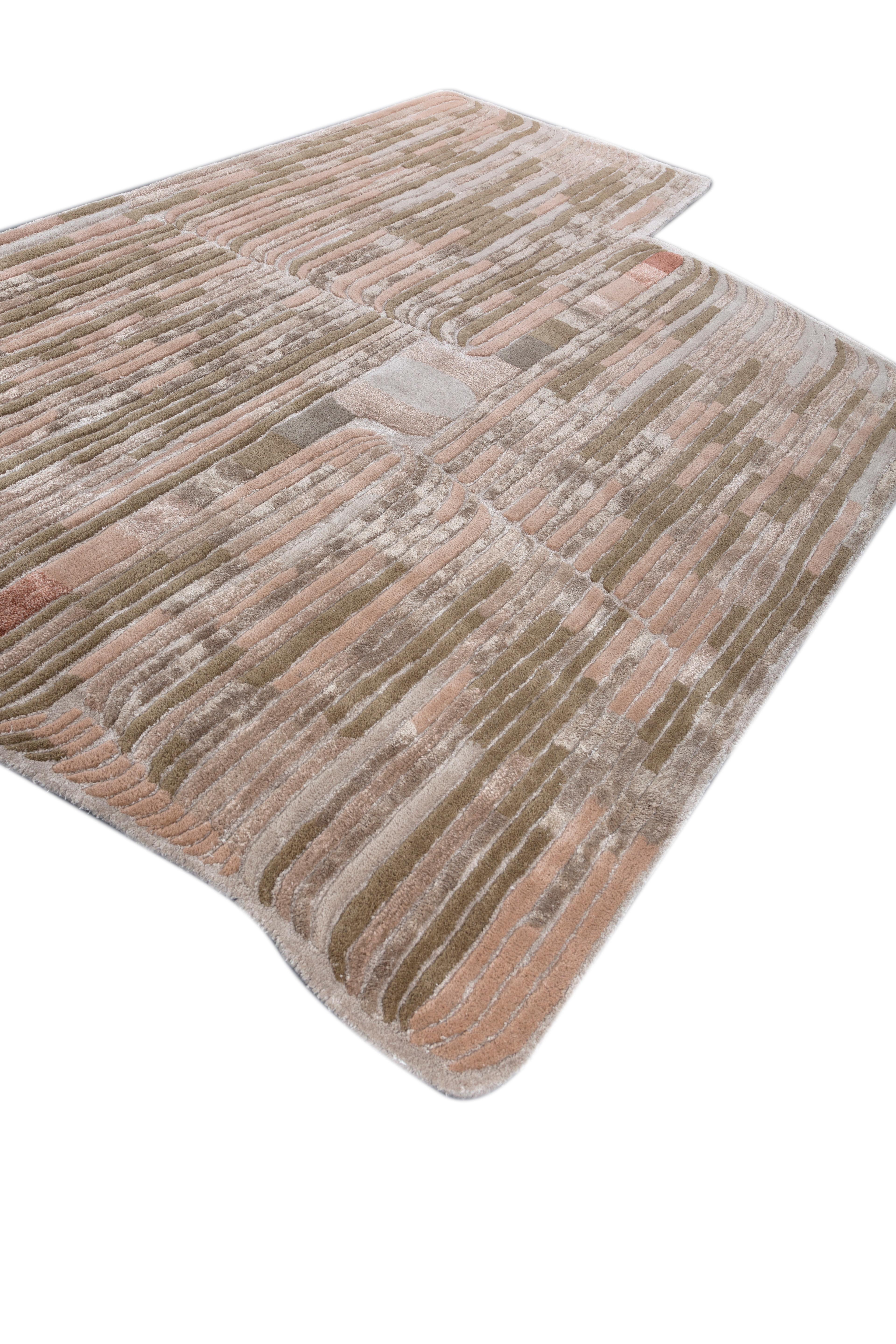 Jaipur Teppiche 6x9 Füße Hand getuftet Teppich Wolle und Viskose Moderne Elfenbein Teppich (Handgefertigt) im Angebot
