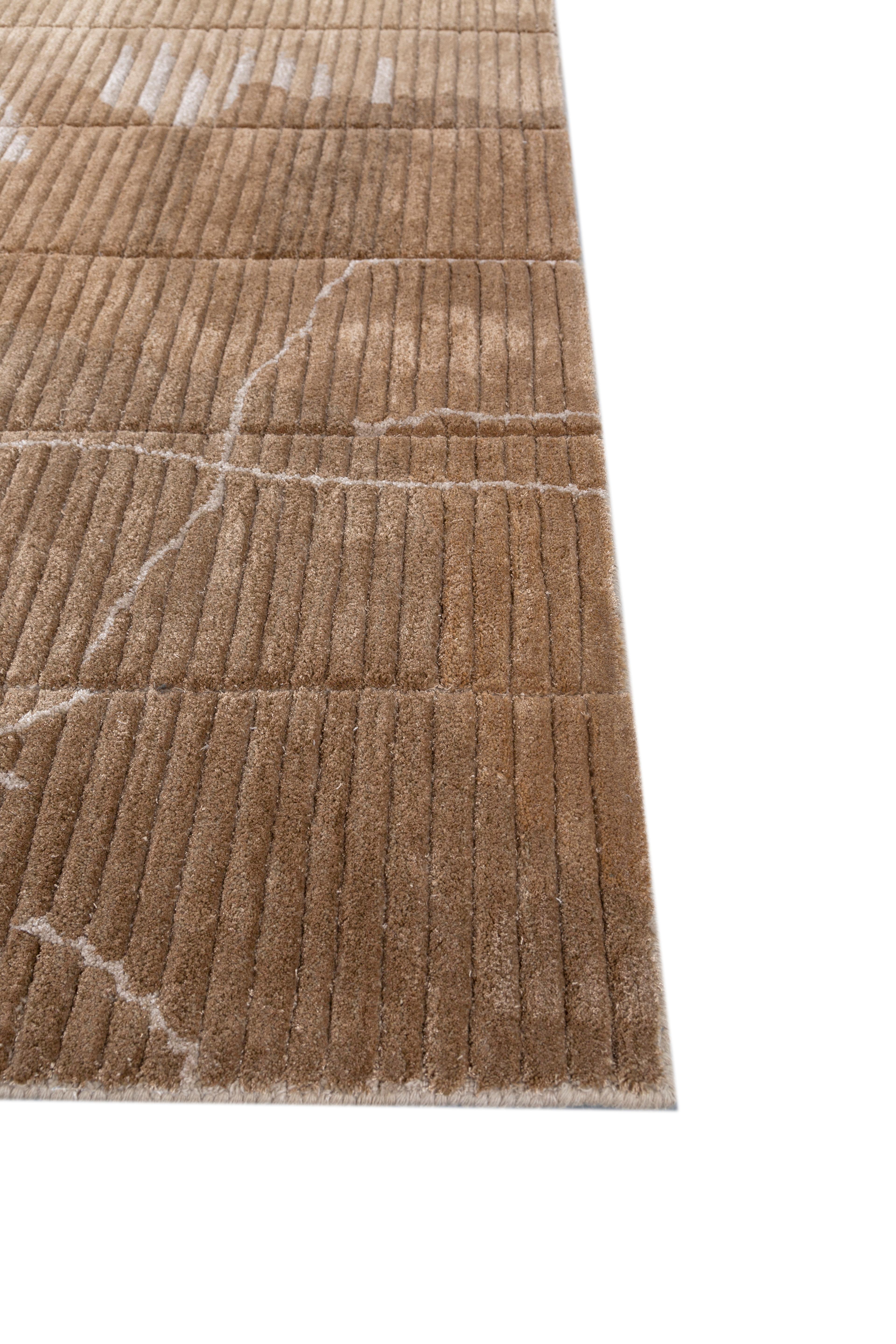 Indiano Tappeto Jaipur Rugs 6x9 Piedi Tappeto trapuntato a mano in lana e viscosa Moderno Beige e Marrone in vendita