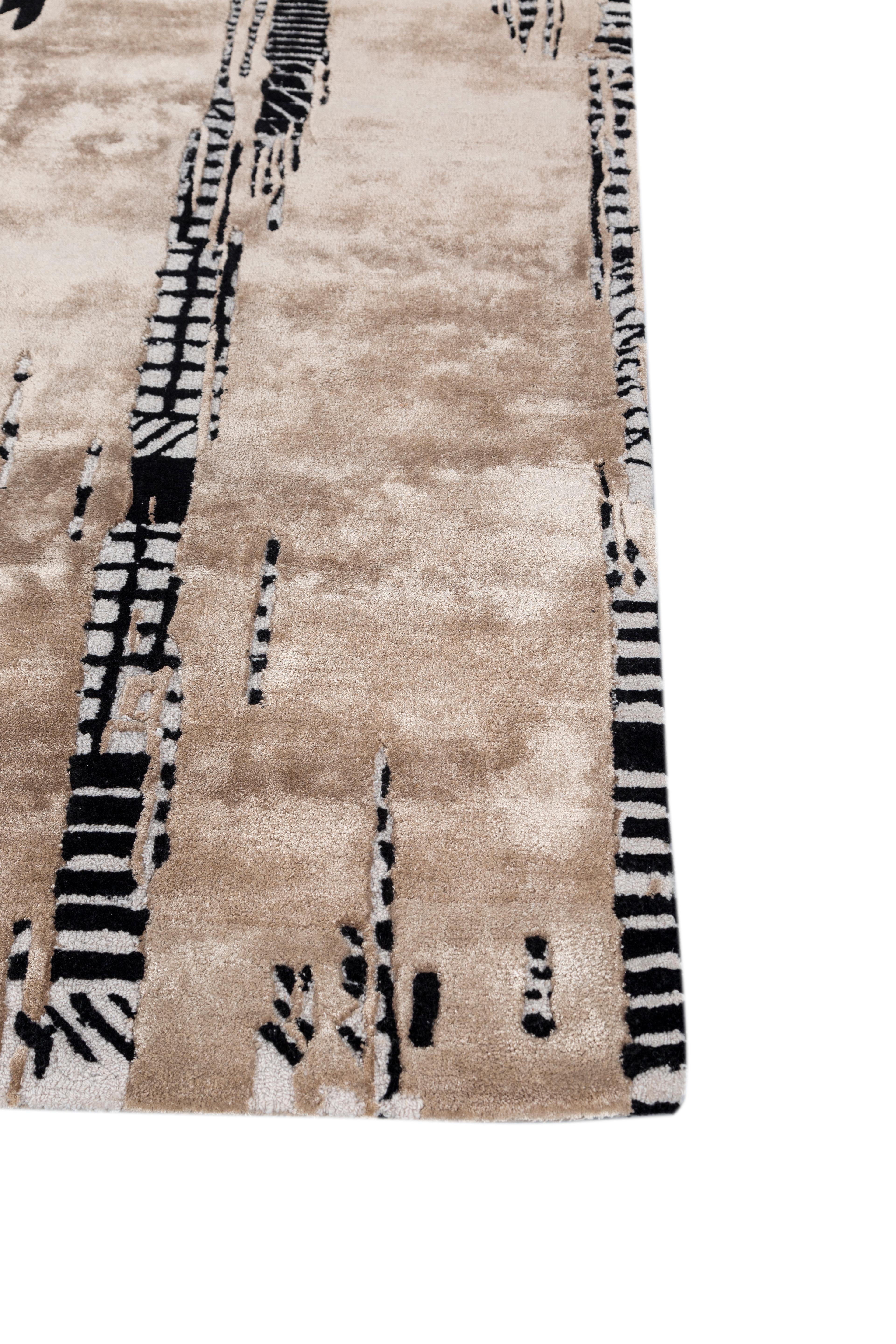 Jaipur Teppiche 6x9 Füße Hand getuftet Teppich Wolle & Viskose Moderne Beige & Braun Teppich (Indisch) im Angebot