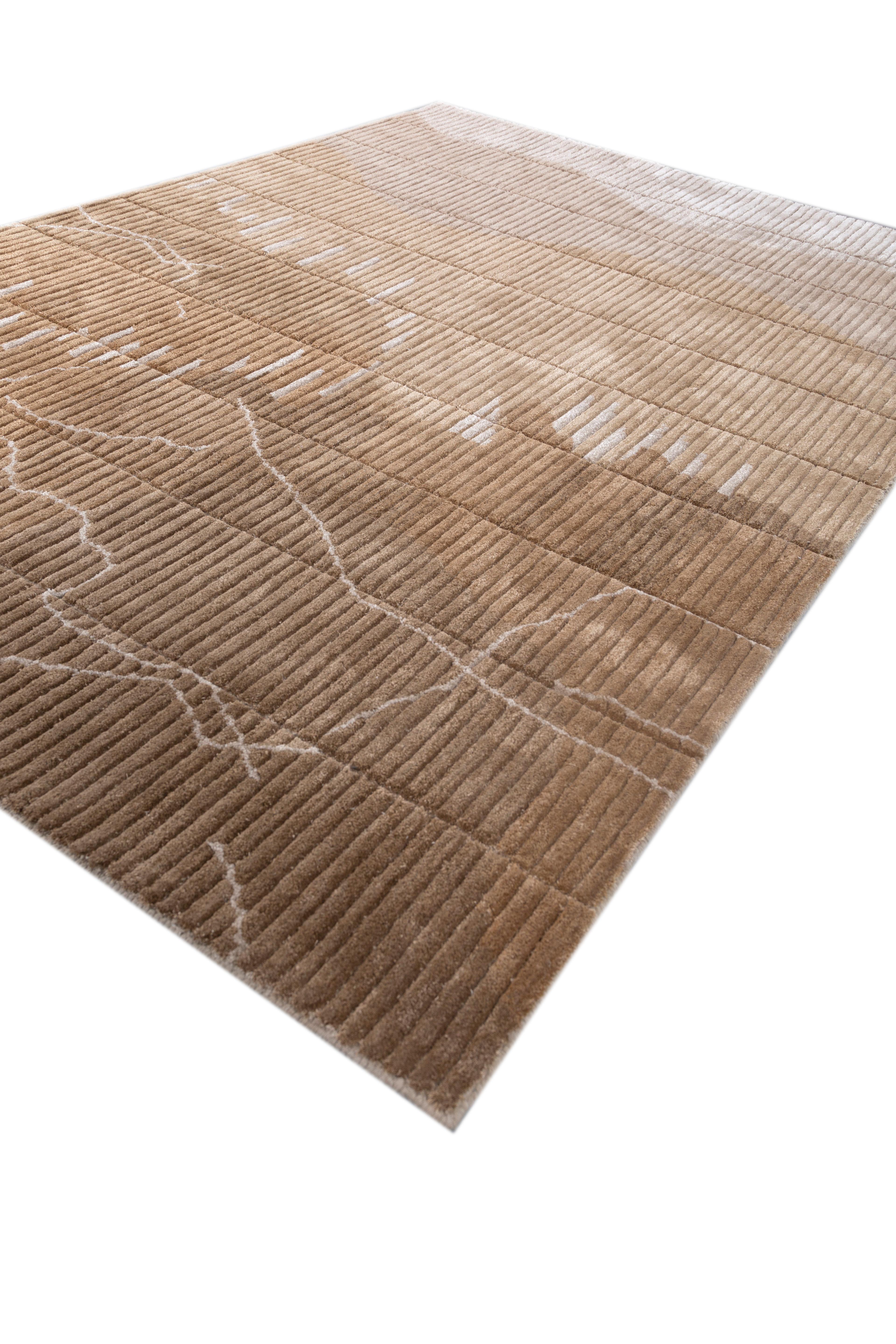 Fatto a mano Tappeto Jaipur Rugs 6x9 Piedi Tappeto trapuntato a mano in lana e viscosa Moderno Beige e Marrone in vendita