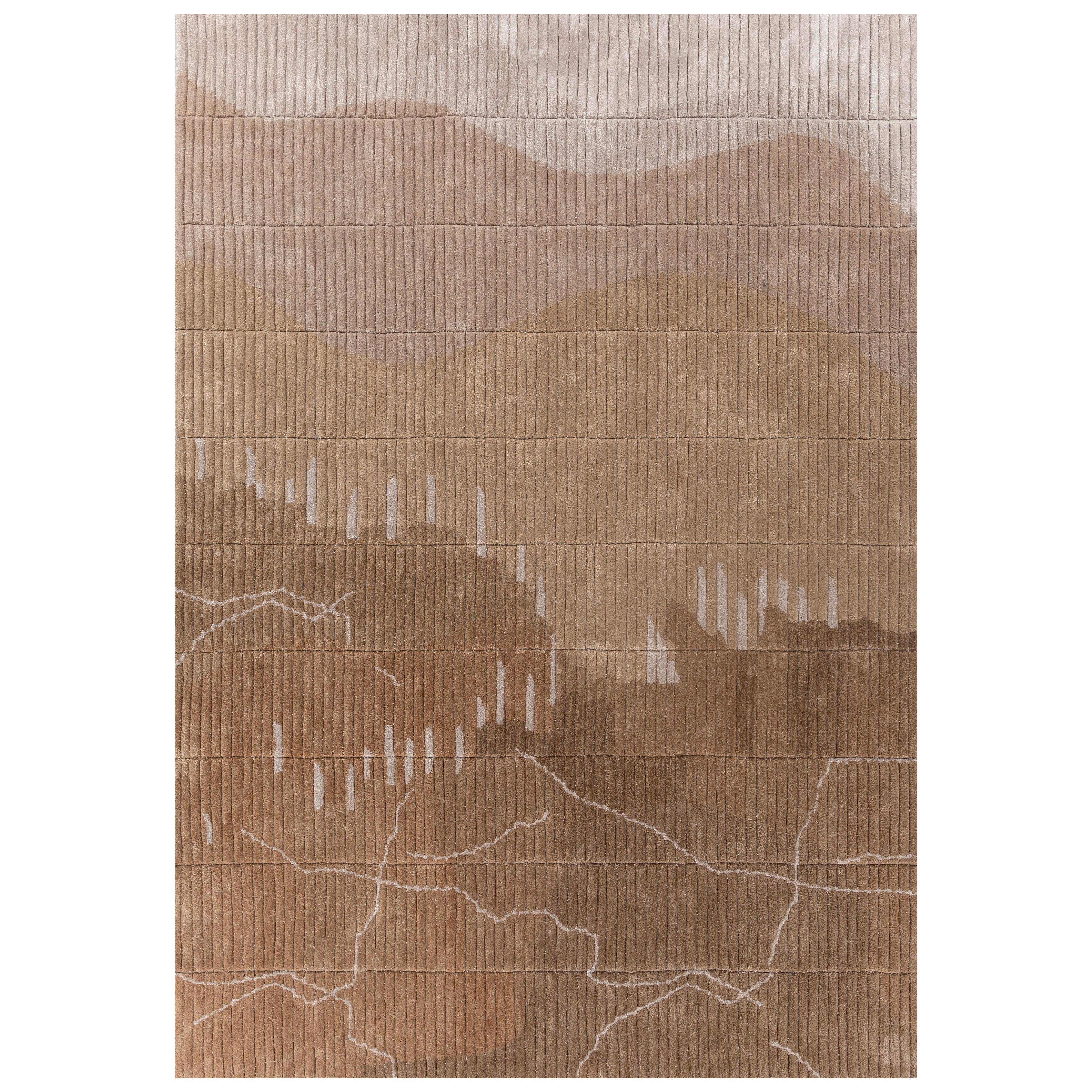 Tappeto Jaipur Rugs 6x9 Piedi Tappeto trapuntato a mano in lana e viscosa Moderno Beige e Marrone in vendita
