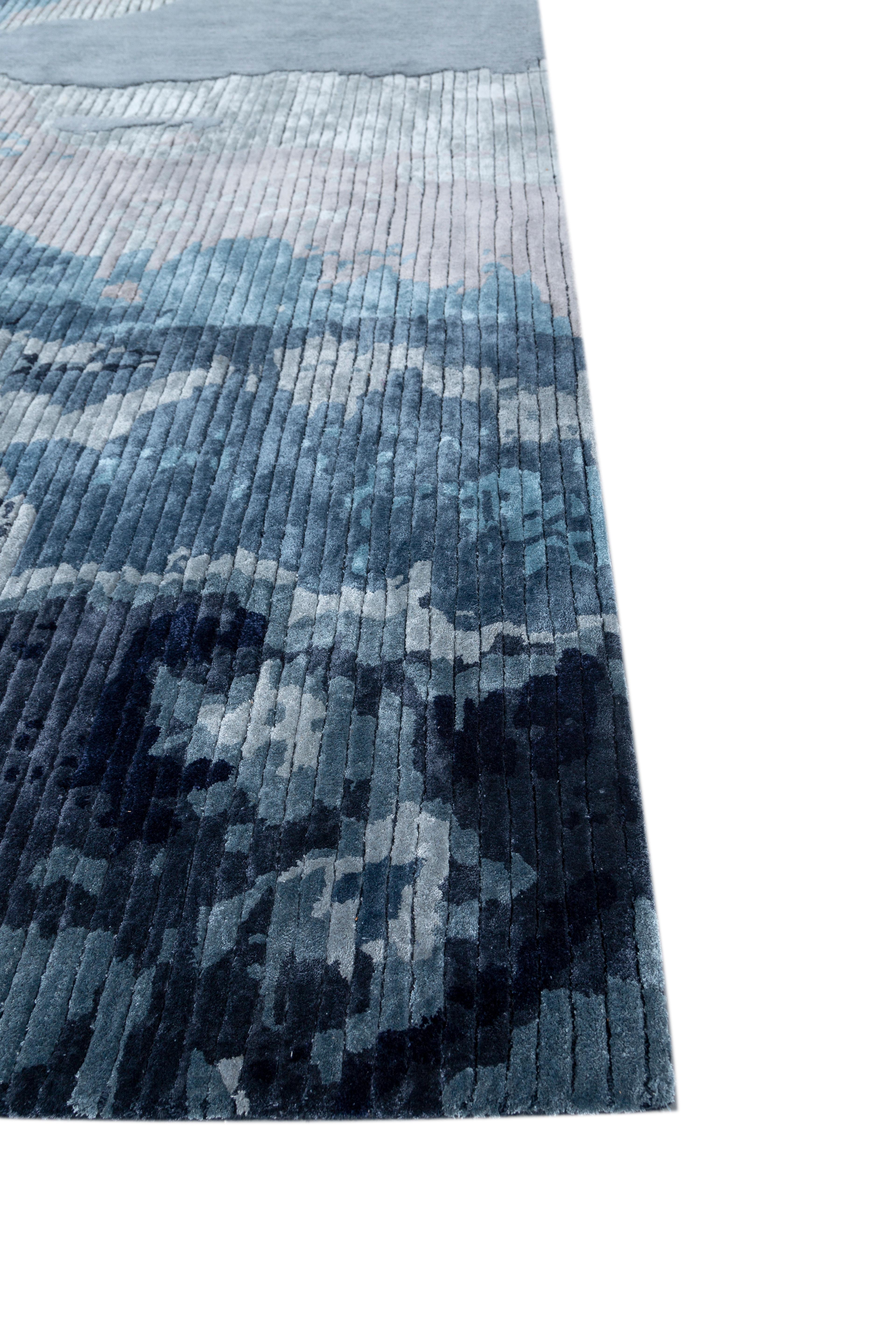 Moderno Tappeto Jaipur Rugs 6x9 Piedi Tappeto trapuntato a mano in lana e viscosa moderno blu in vendita