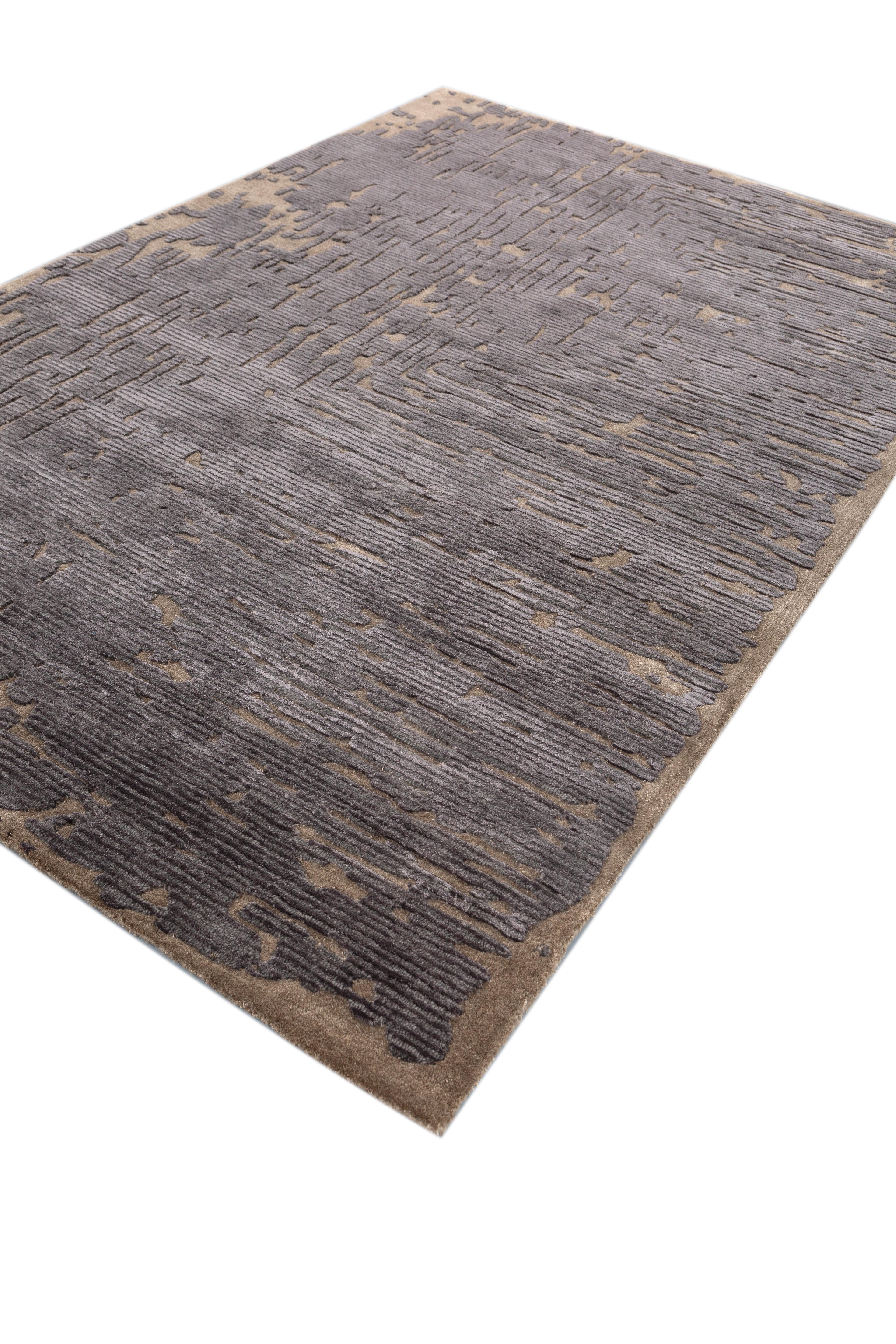 Jaipur Teppiche 6x9 Füße Hand getuftet Teppich Wolle & Viskose Moderne Grau & Schwarz Teppich (Handgefertigt) im Angebot