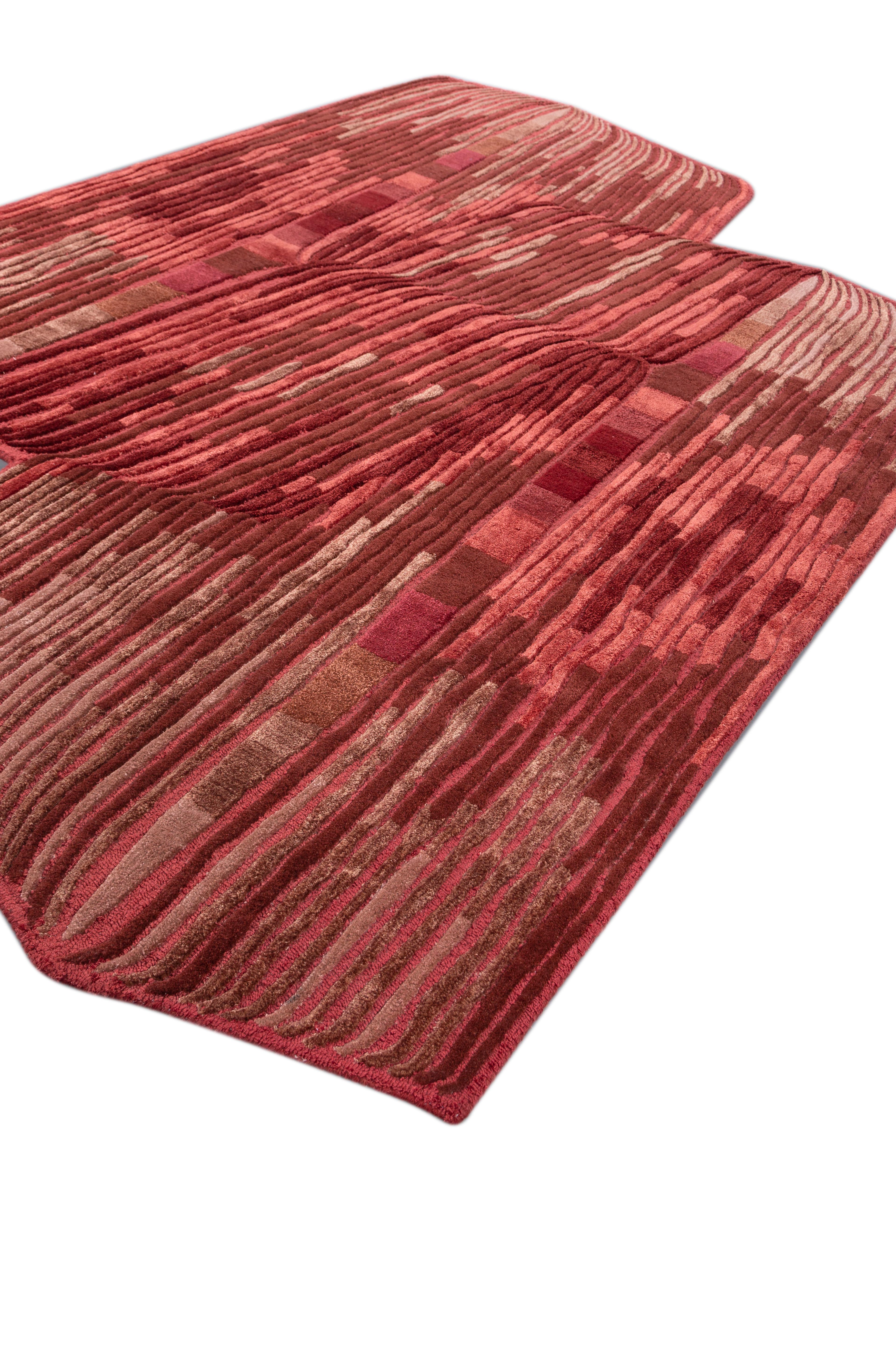 Jaipur Teppiche 6x9 Füße Hand getuftet Teppich Wolle & Viskose Modern Rot & Orange Teppich (Moderne) im Angebot