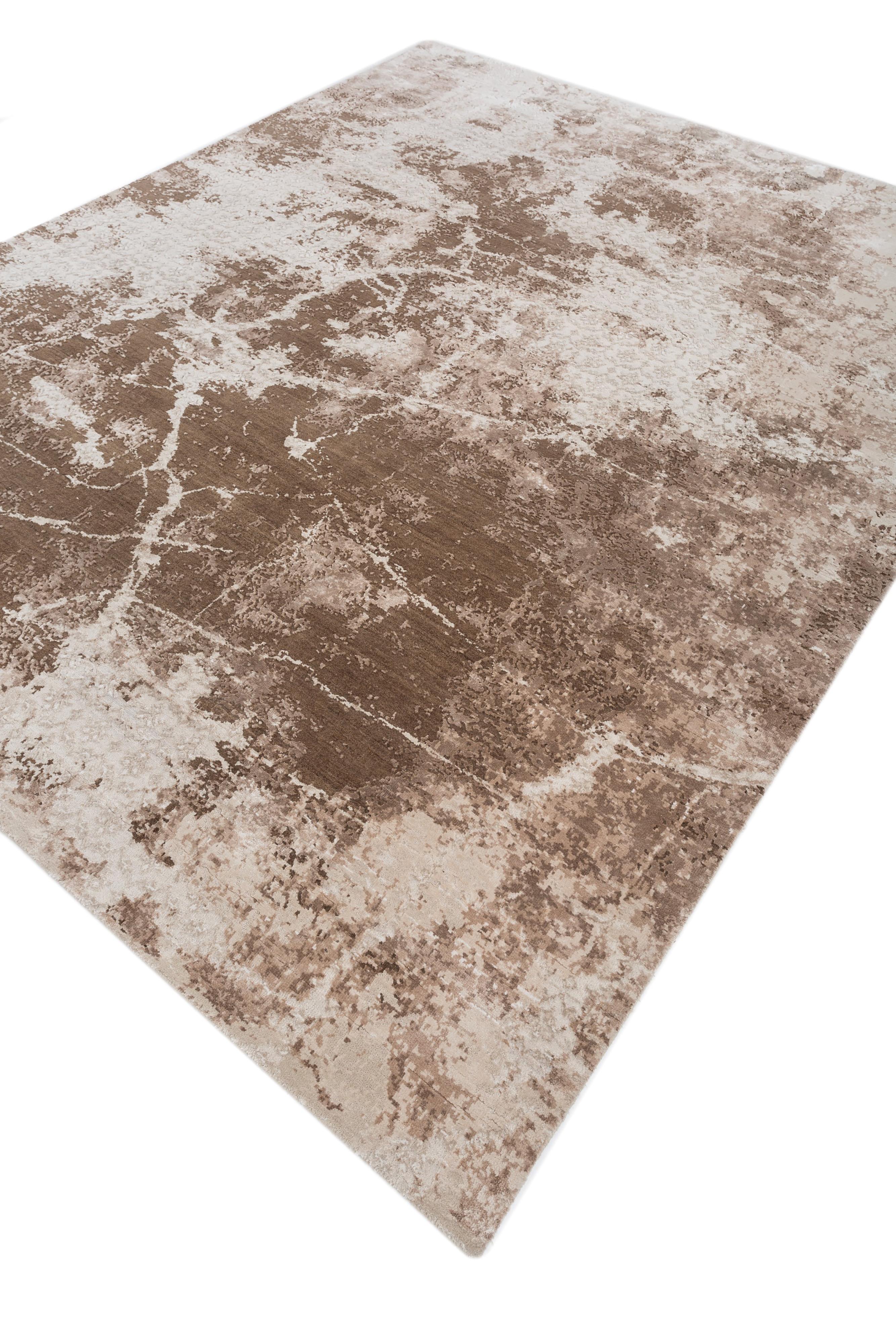 Indiano Tappeto Jaipur Rugs 8x10 Piedi annodato a mano in lana e seta di bambù Beige e Marrone in vendita