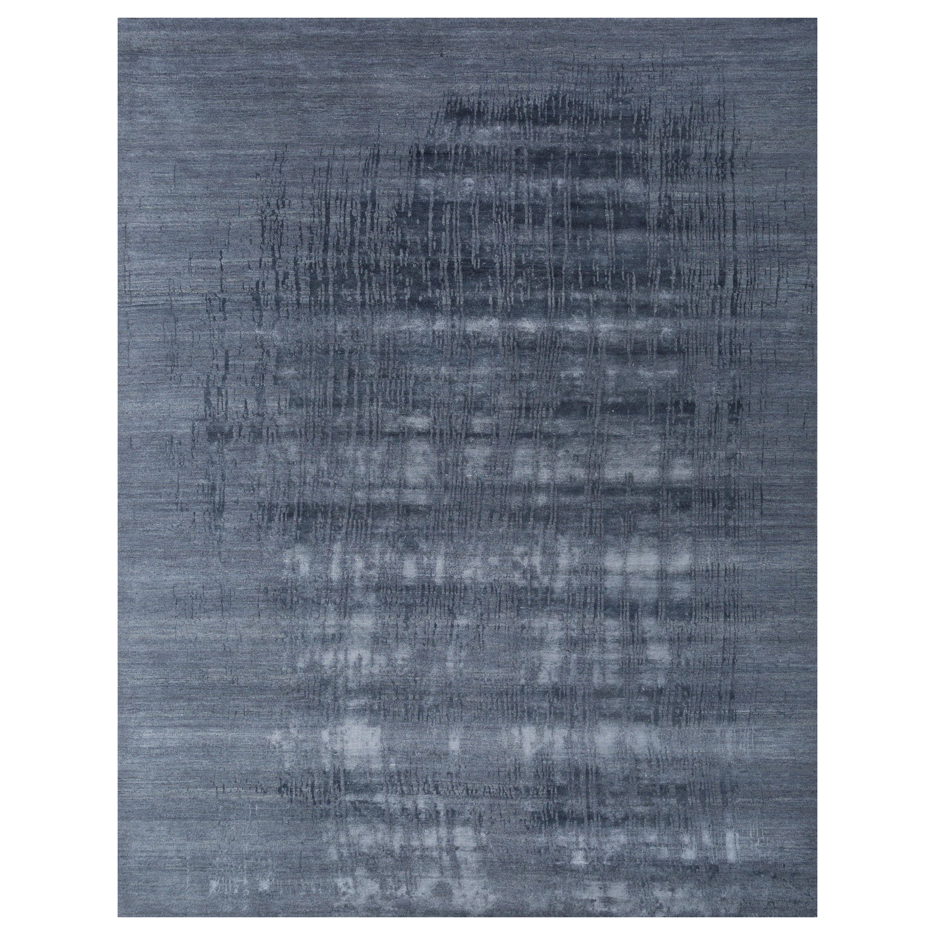 Tapis Celestial Fusion bleu Orion et bleu indigo, 240 x 300 cm, noué à la main