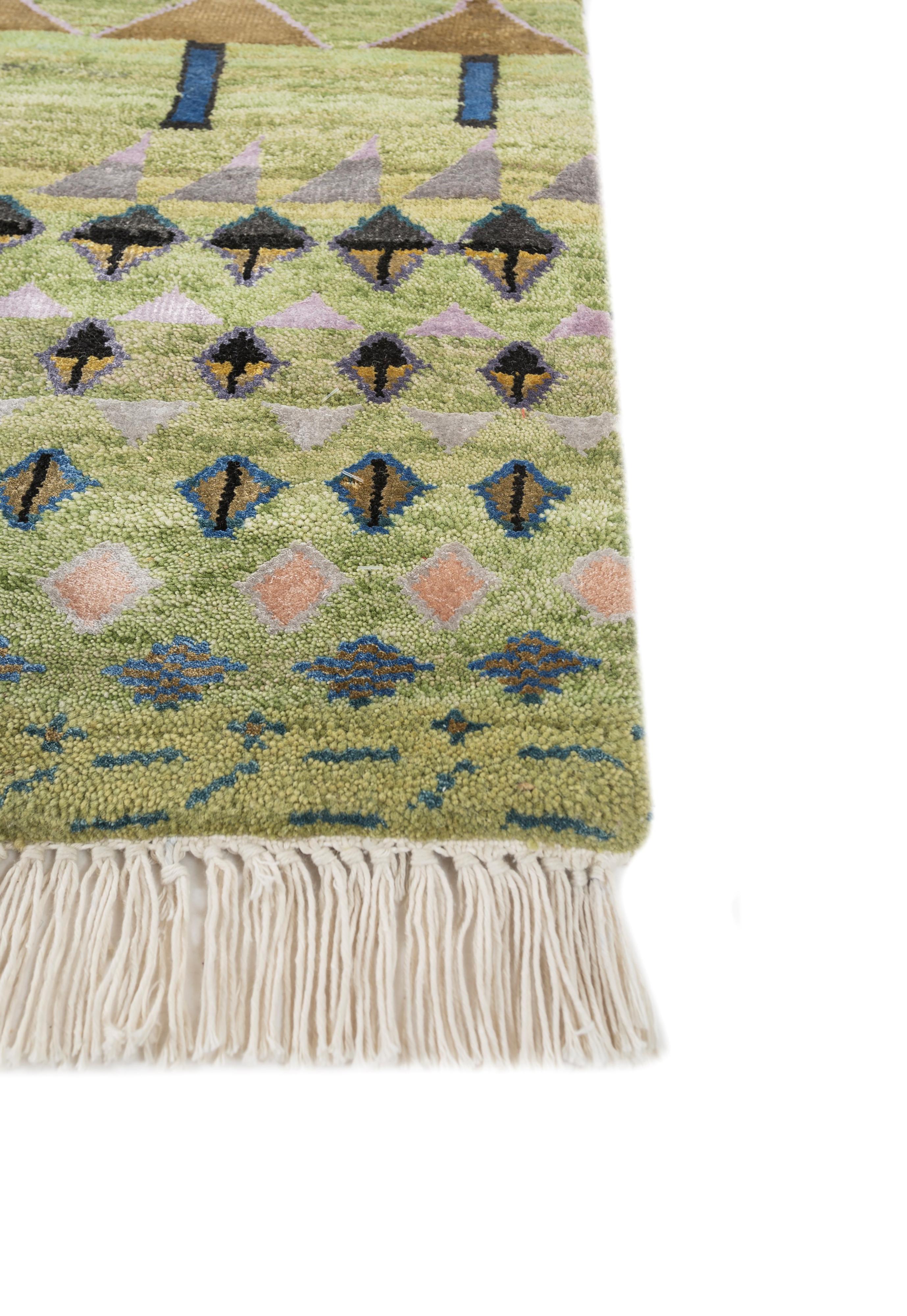 Moderno Tappeto Jaipur Rugs 8x10 Piedi annodato a mano in lana e seta di bambù Verde Tappeto moderno in vendita