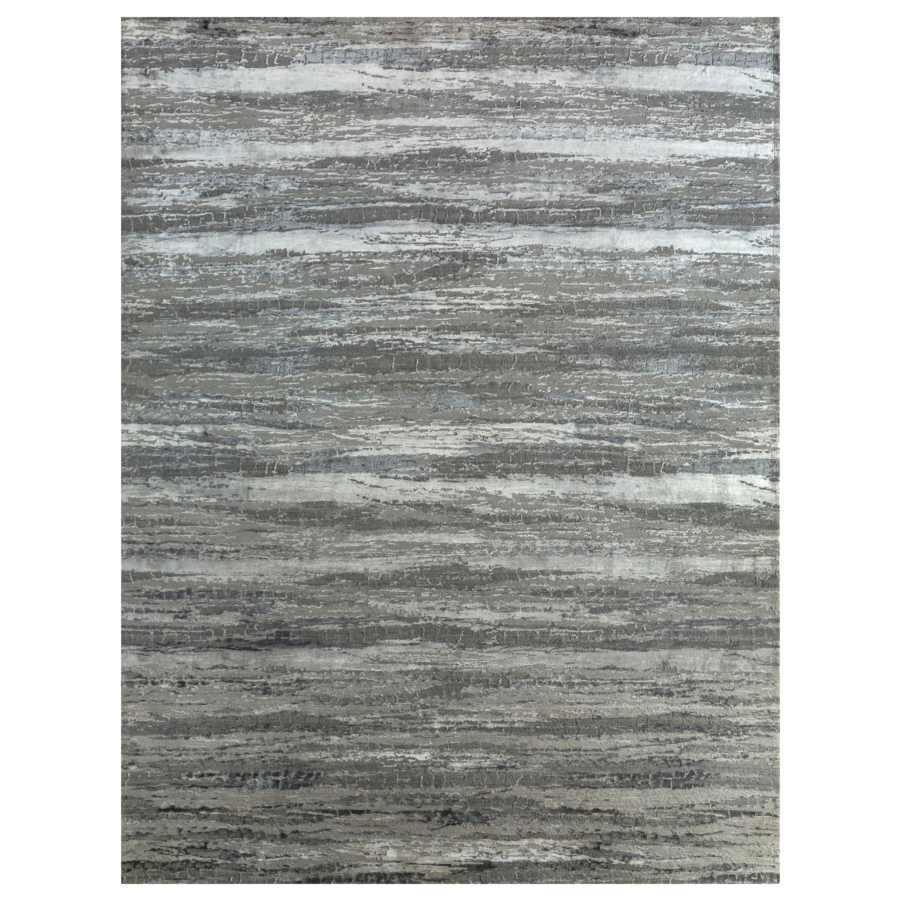 Handgeknüpfter Teppich in Medium Grau & Eschenholz 240x300 cm mit Prismatischem Glanz im Angebot