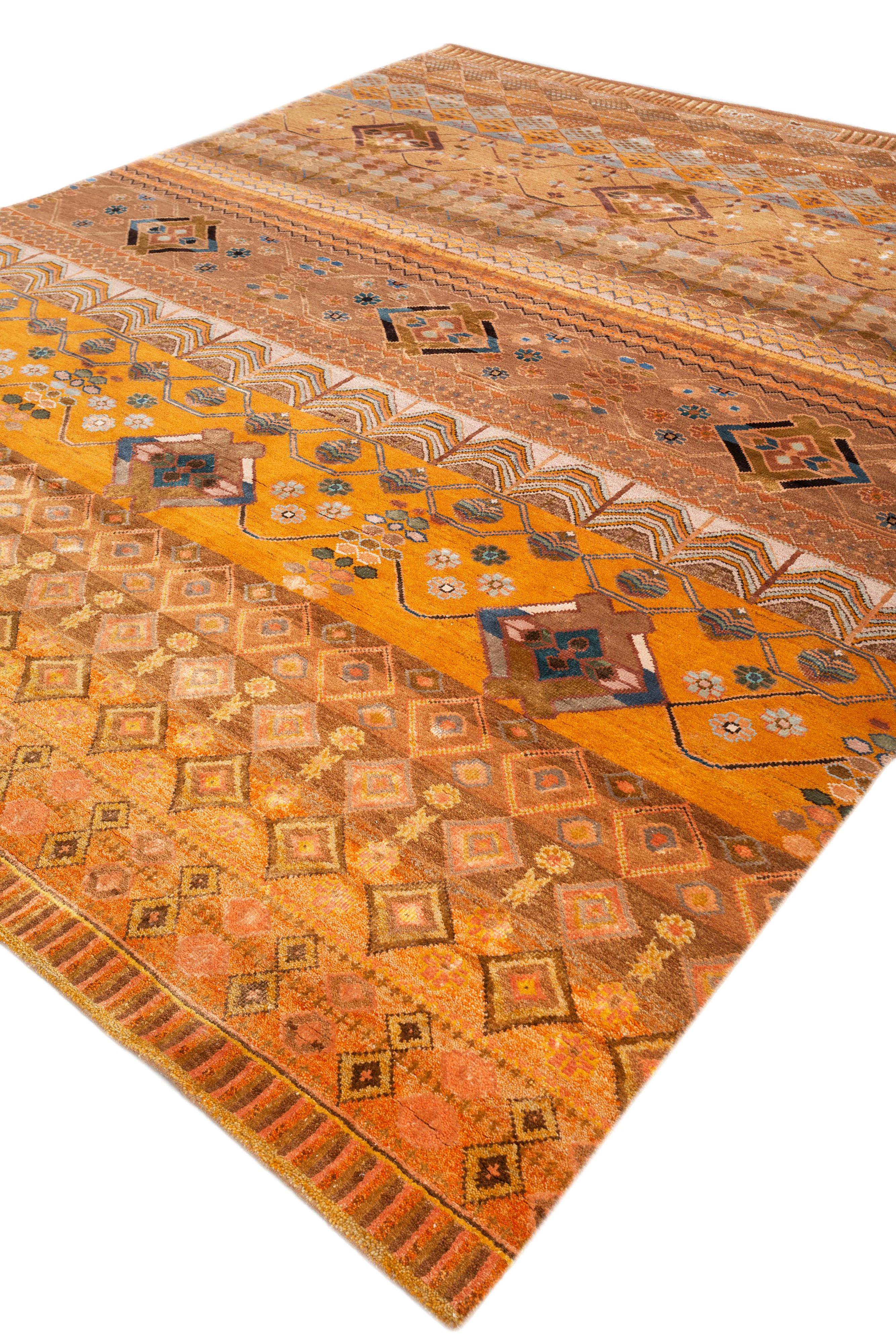 Indiano Tappeto Jaipur Rugs 8x10 Piedi annodato a mano in lana e seta di bambù Rosso e Arancione in vendita