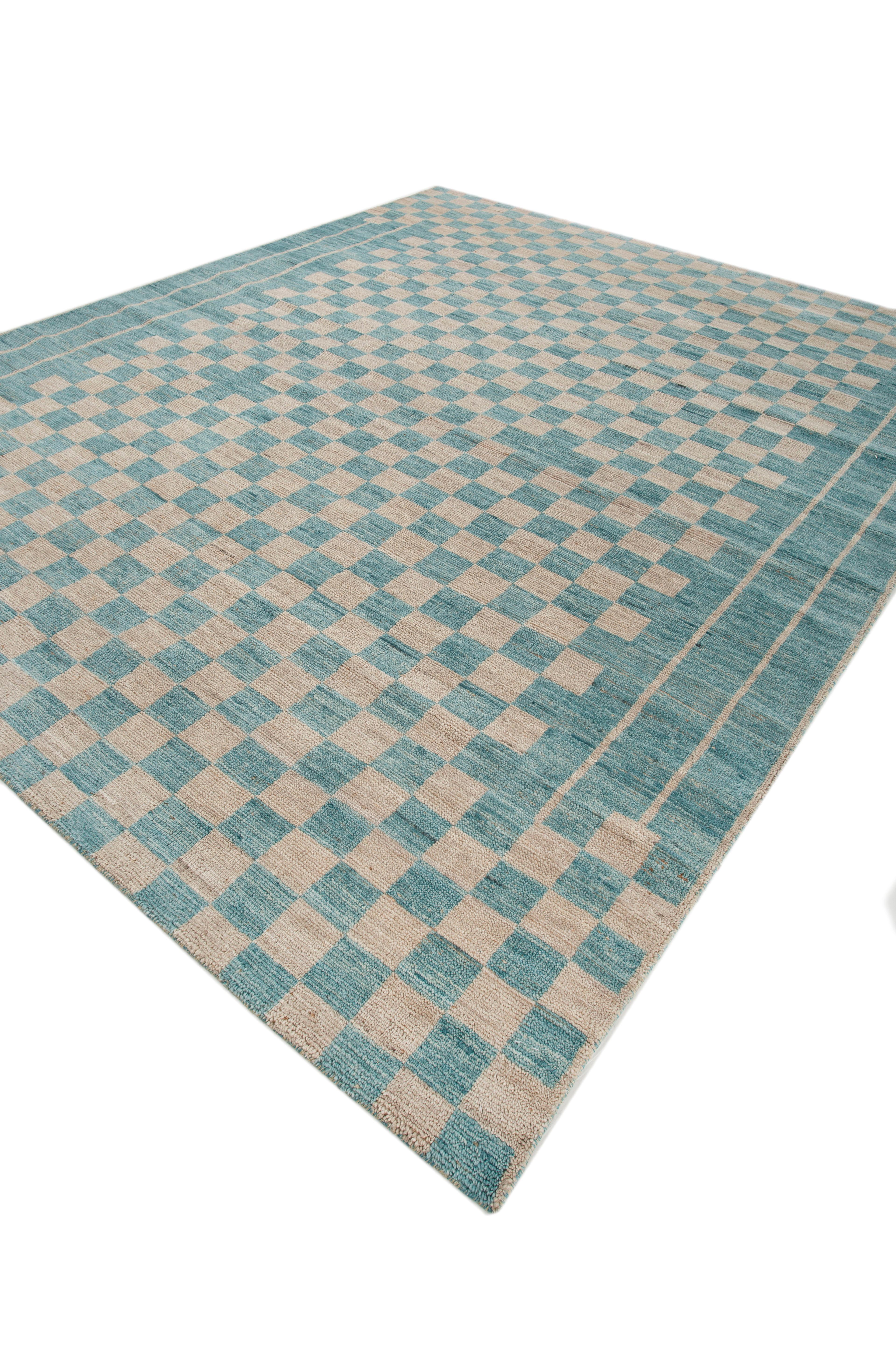 Indiano Tappeto Jaipur Rugs 8x10 Piedi Annodato a Mano in Lana e Juta Moderna Blu in vendita
