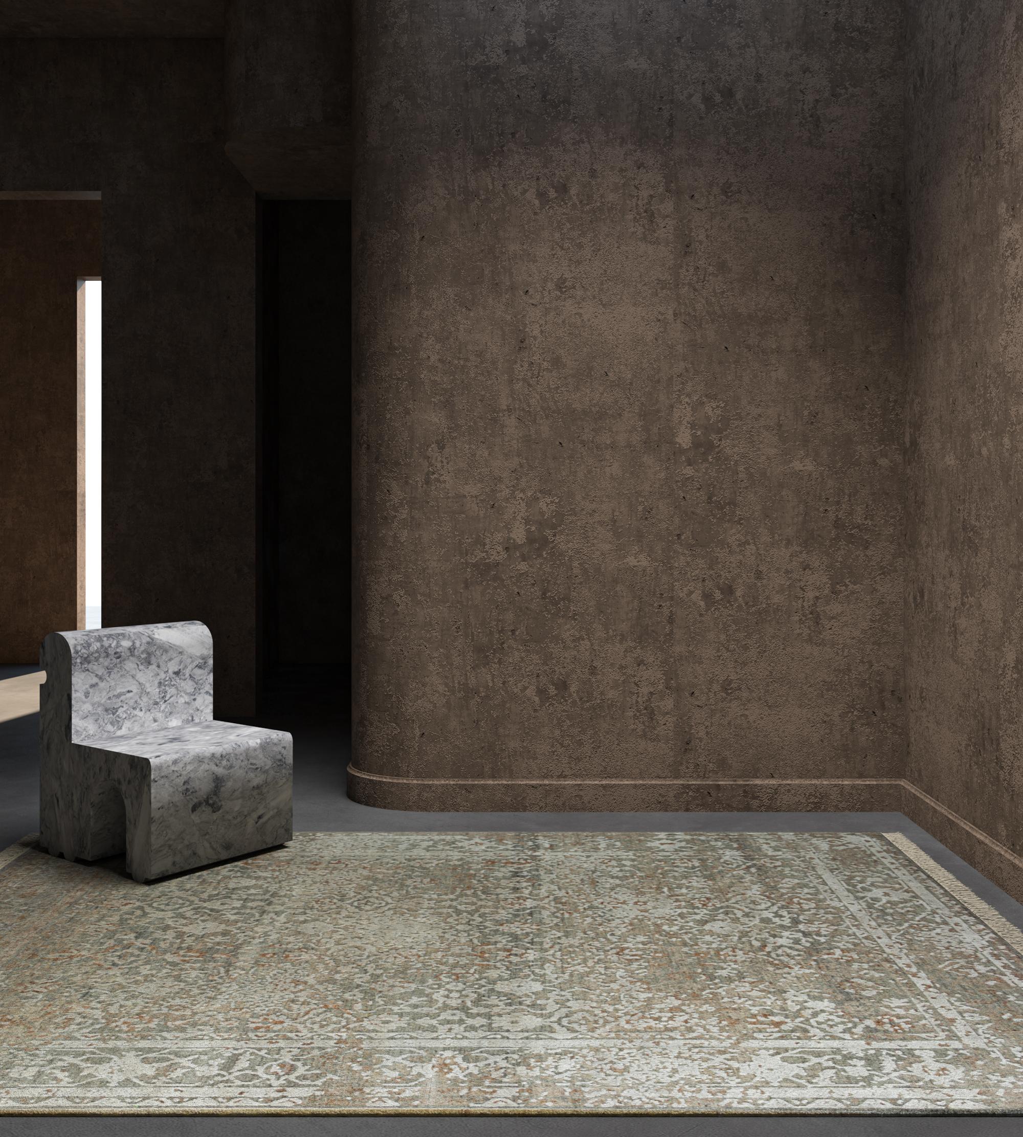Can a rug embody the grandeur of tradition while seamlessly fitting into contemporary spaces? Discover the answer with this transitional hand-knotted masterpiece . Immerse your space in the allure of traditional patterns, invoking a spectacular