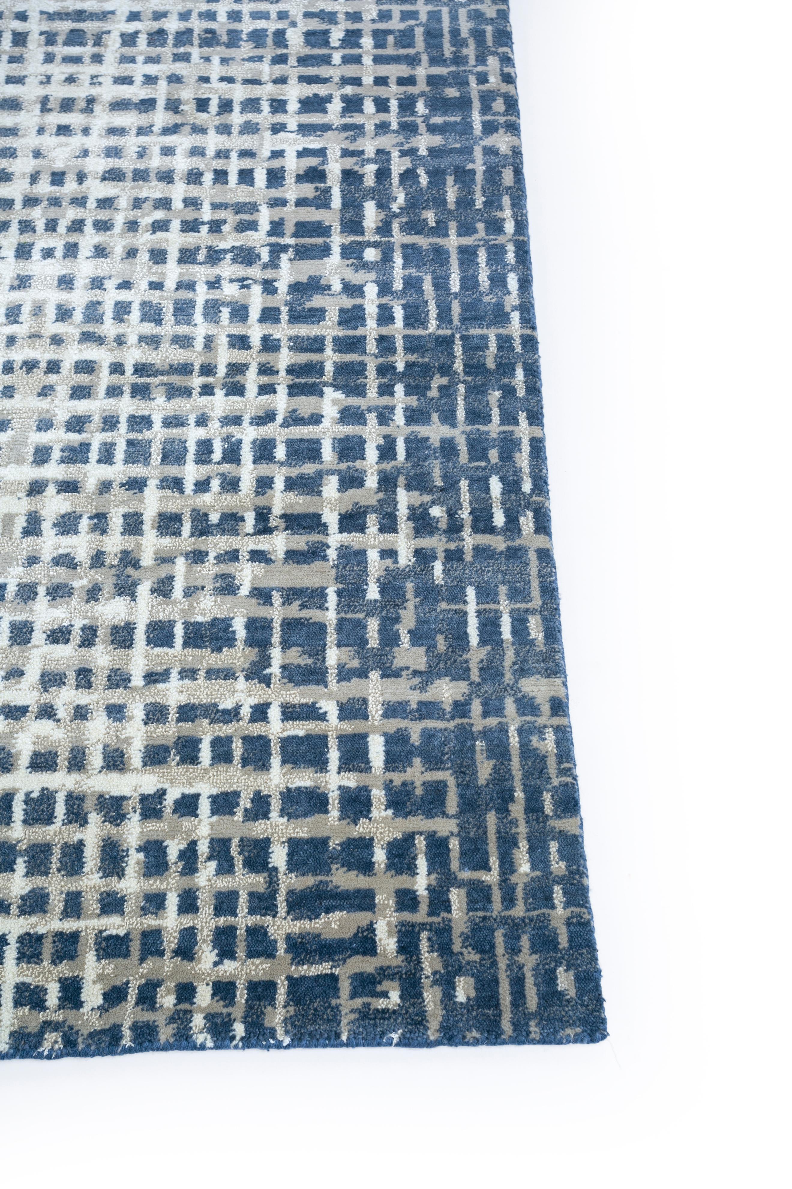 Moderno Jaipur Rugs 8x10 Piedi Tappeto annodato a mano in lana e seta Tappeto blu moderno in vendita