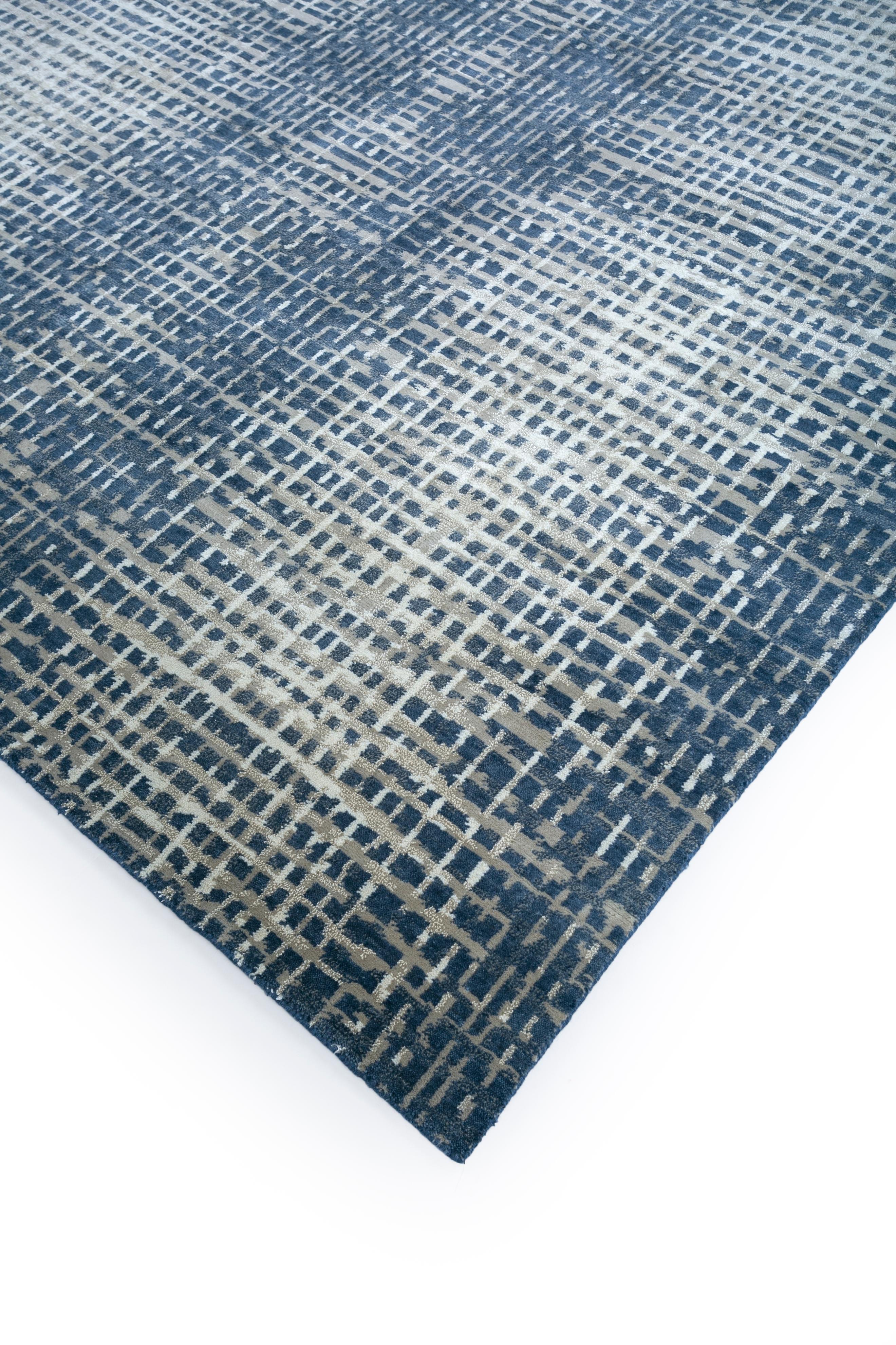 Indiano Jaipur Rugs 8x10 Piedi Tappeto annodato a mano in lana e seta Tappeto blu moderno in vendita