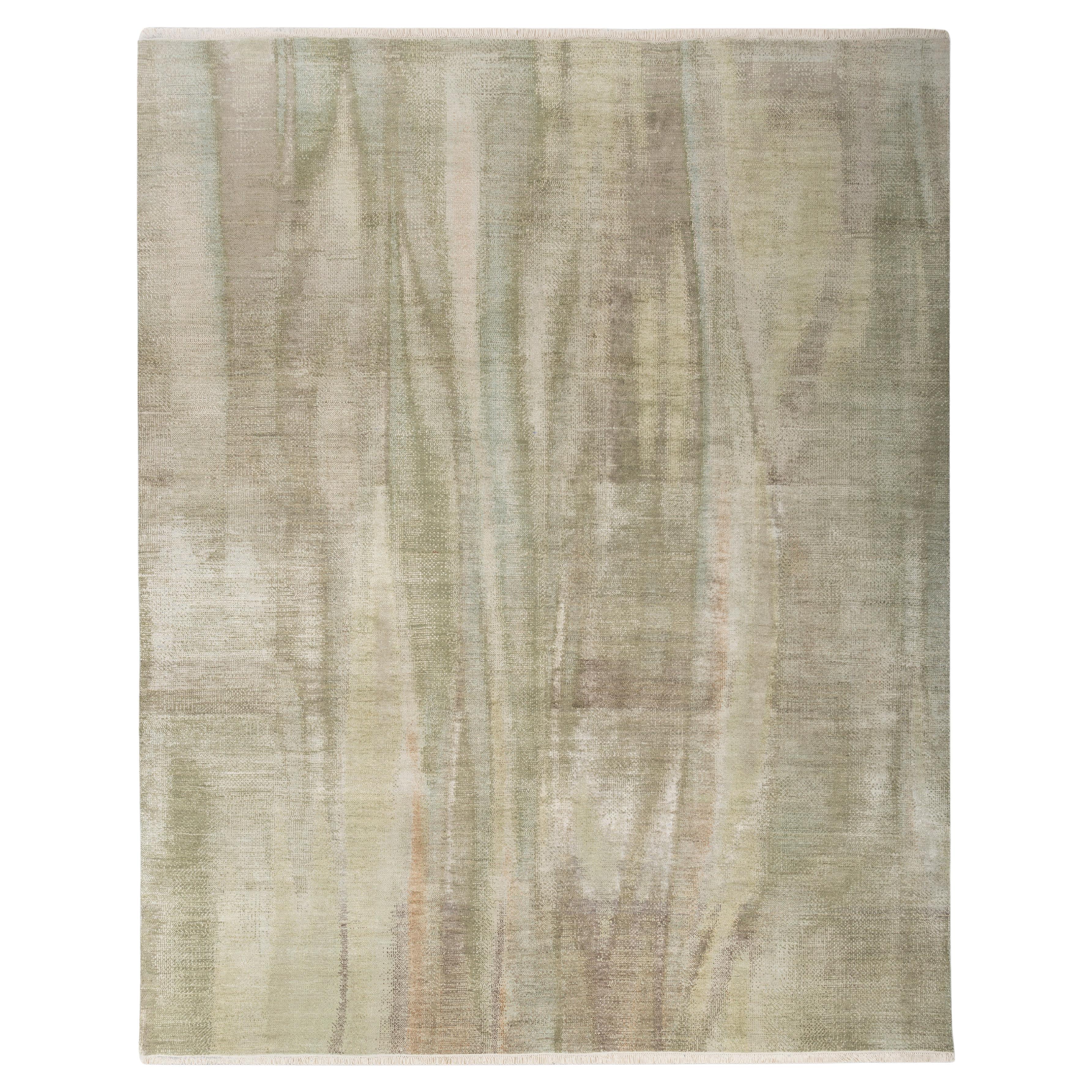 Tappeto Jaipur Rugs 8x10 Piedi Annodato a mano in Lana e Seta Verde Moderno in vendita