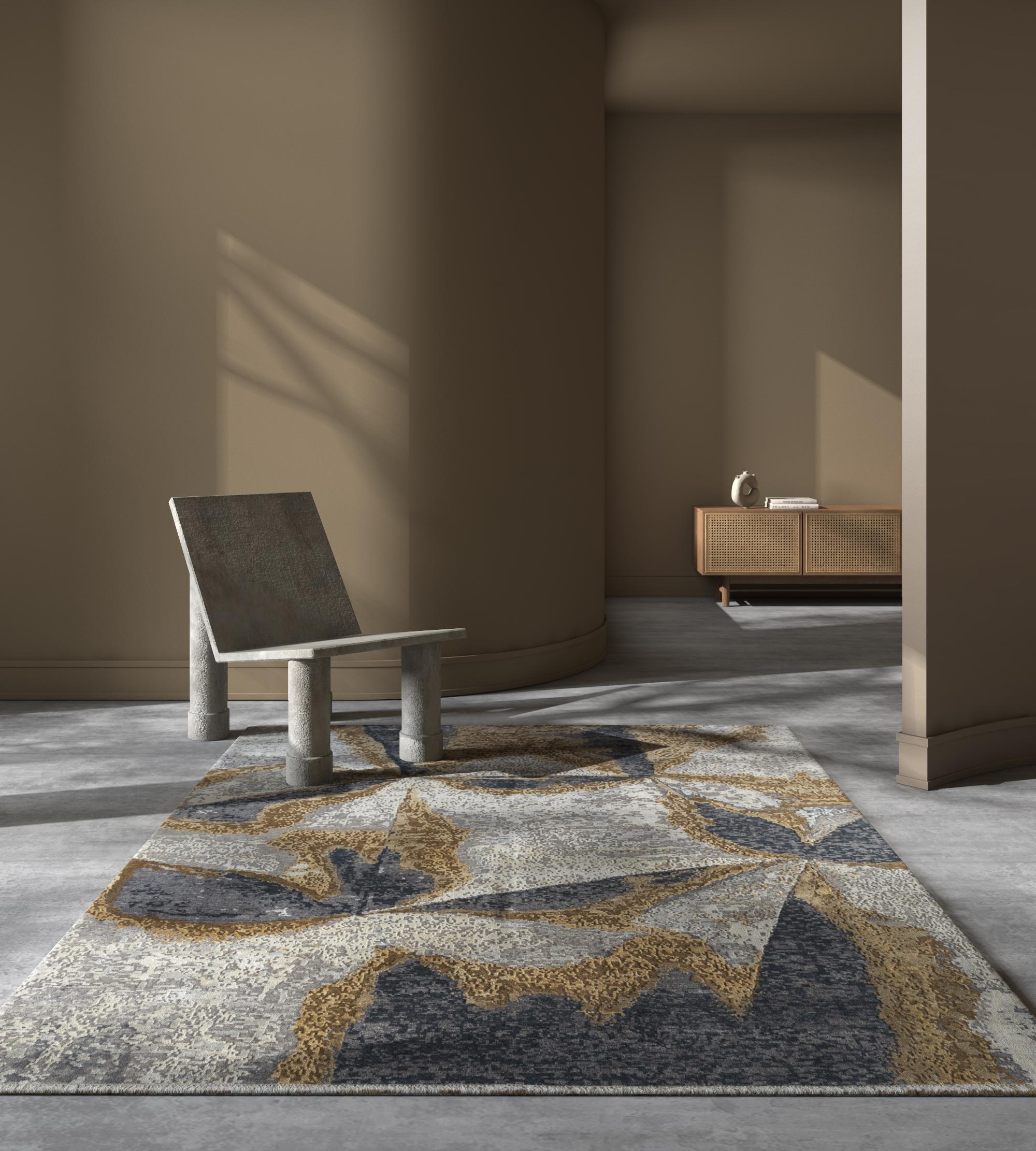 Tappeti Jaipur Il graduale declino delle civiltà fino al disordine: i motivi di questa collezione sembrano creare quel senso di disordine, ma c'è un senso quasi ipnotico di calma e pace in ognuno di essi. È a questa giustapposizione che la