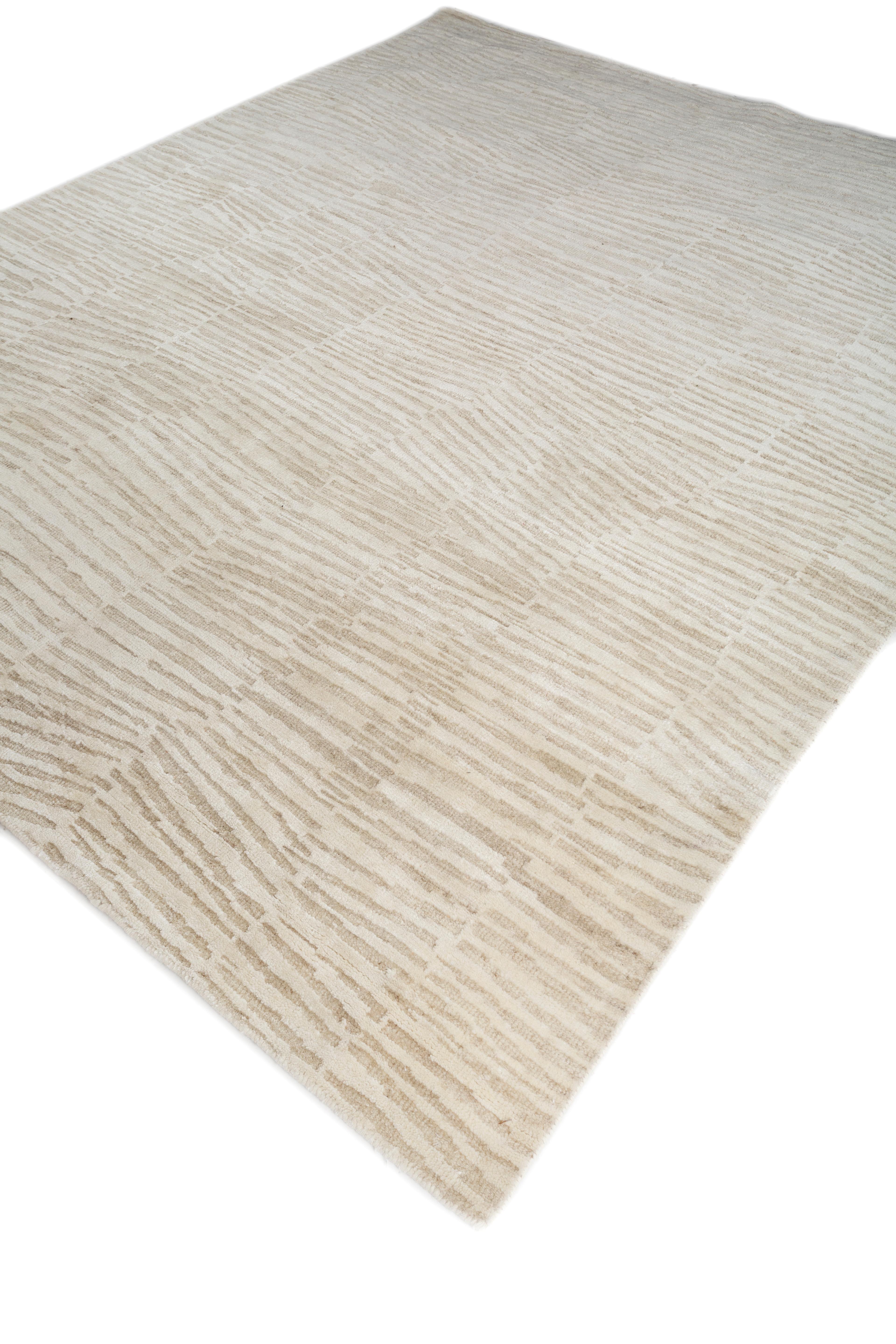Indien Jaipur Rugs Tapis 8x10 pieds noués à la main Laine et crayon Tapis moderne Ivoire en vente