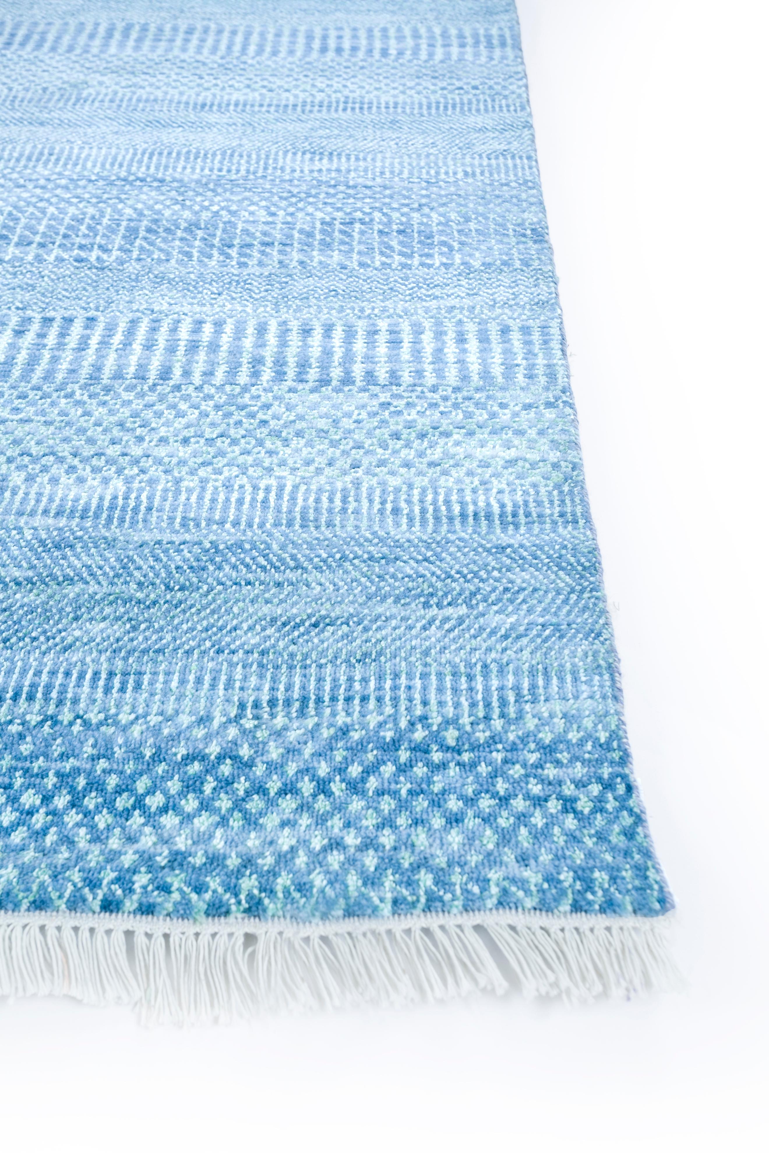 Jaipur Rugs 8x10 Feet Hand geknüpft Teppich Wolle und Viskose Modern Blau Teppich (Moderne) im Angebot