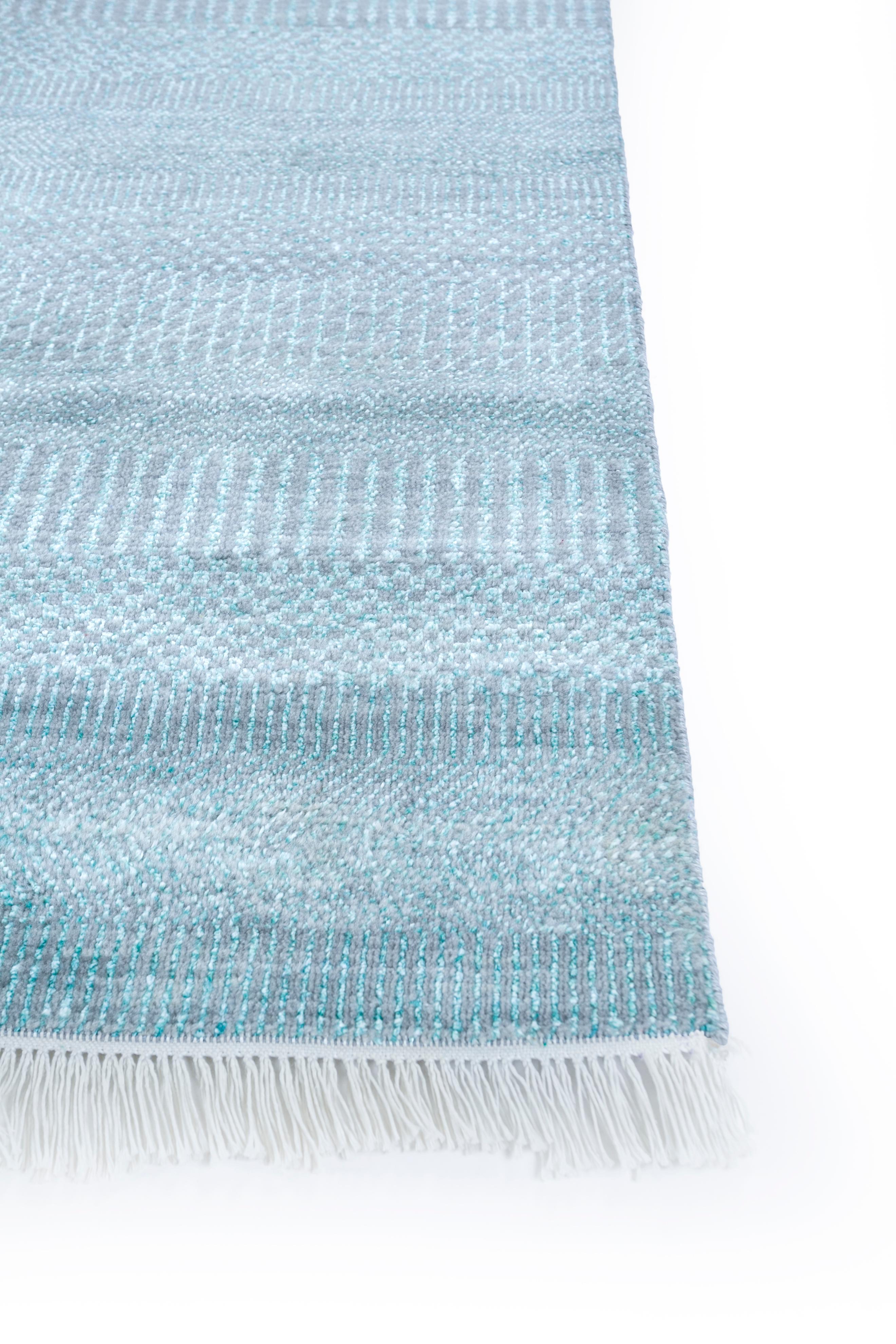 Moderne Jaipur Rugs Tapis 8x10 pieds noués à la main Laine et viscose Tapis moderne bleu en vente