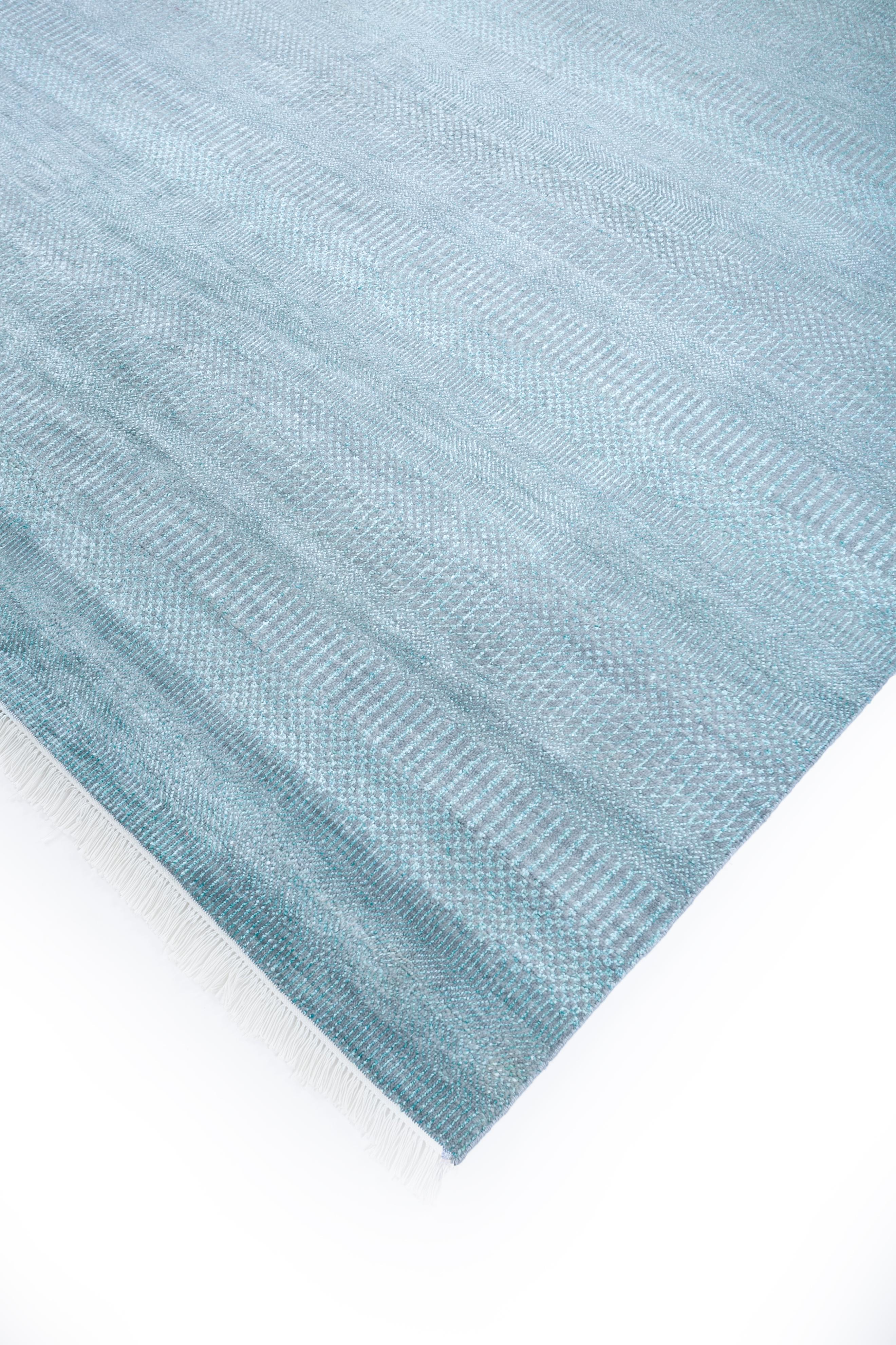 Indien Jaipur Rugs Tapis 8x10 pieds noués à la main Laine et viscose Tapis moderne bleu en vente