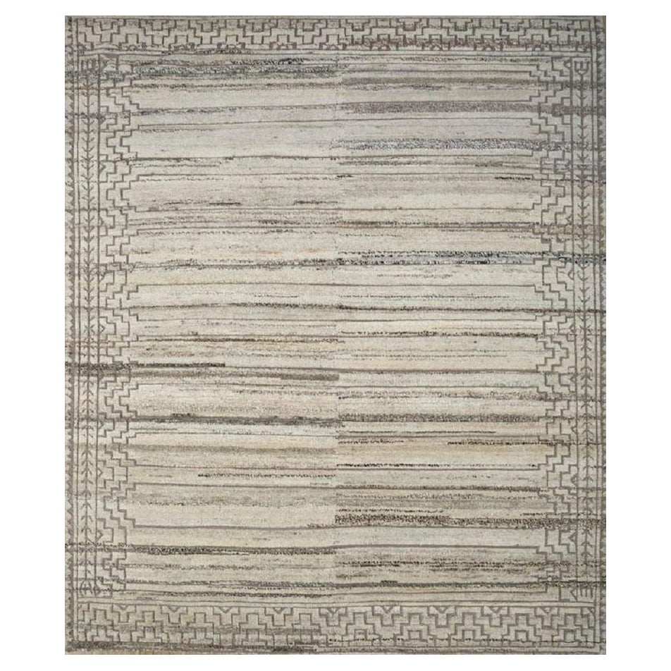 Seide Serendipity Natürlicher Beige & Dunkelgrauer 240x300 cm Handgeknüpfter Teppich aus Seide
