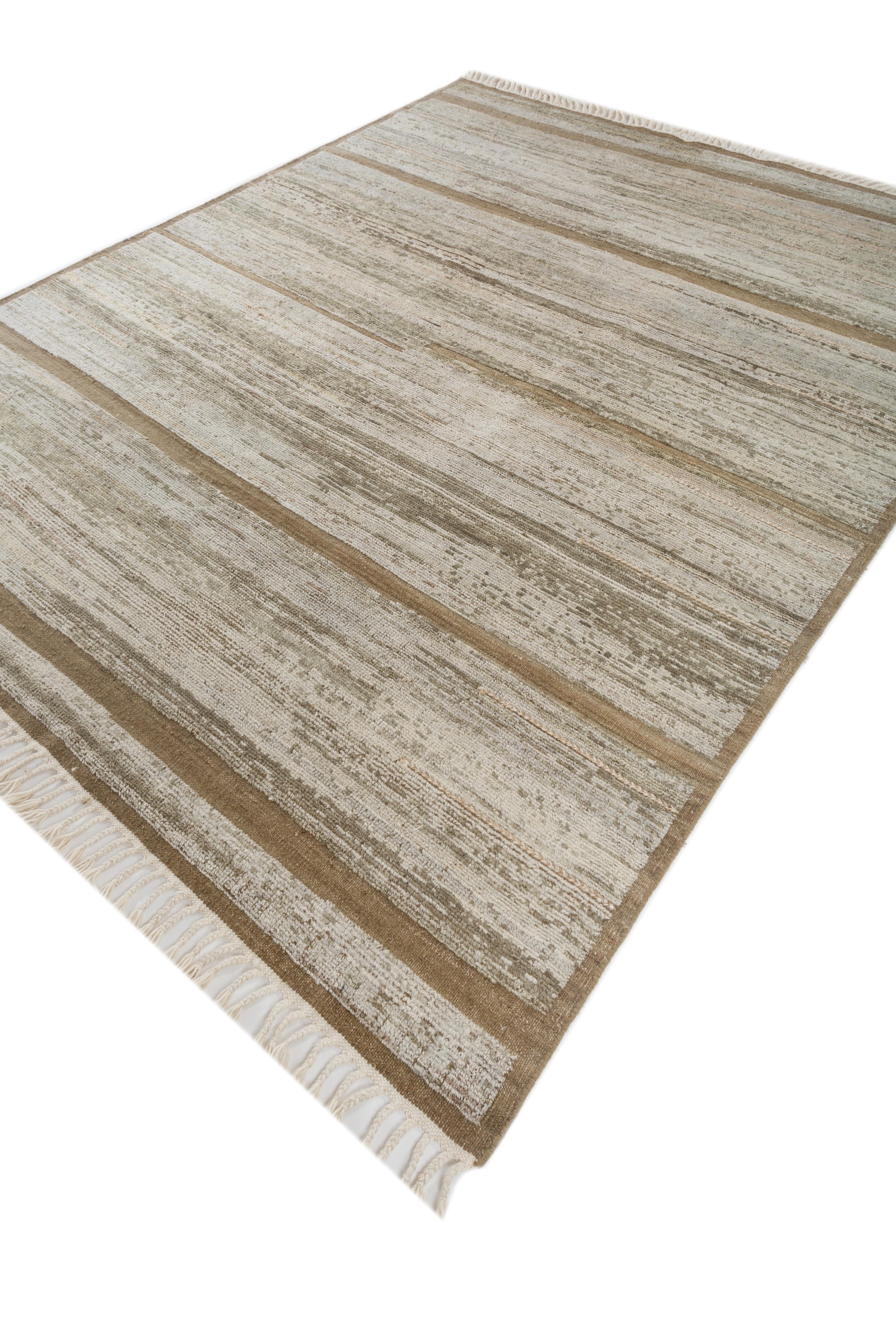 Indien Jaipur Rugs Tapis 8x10 pieds noués à la main Tapis moderne en laine beige et marron en vente