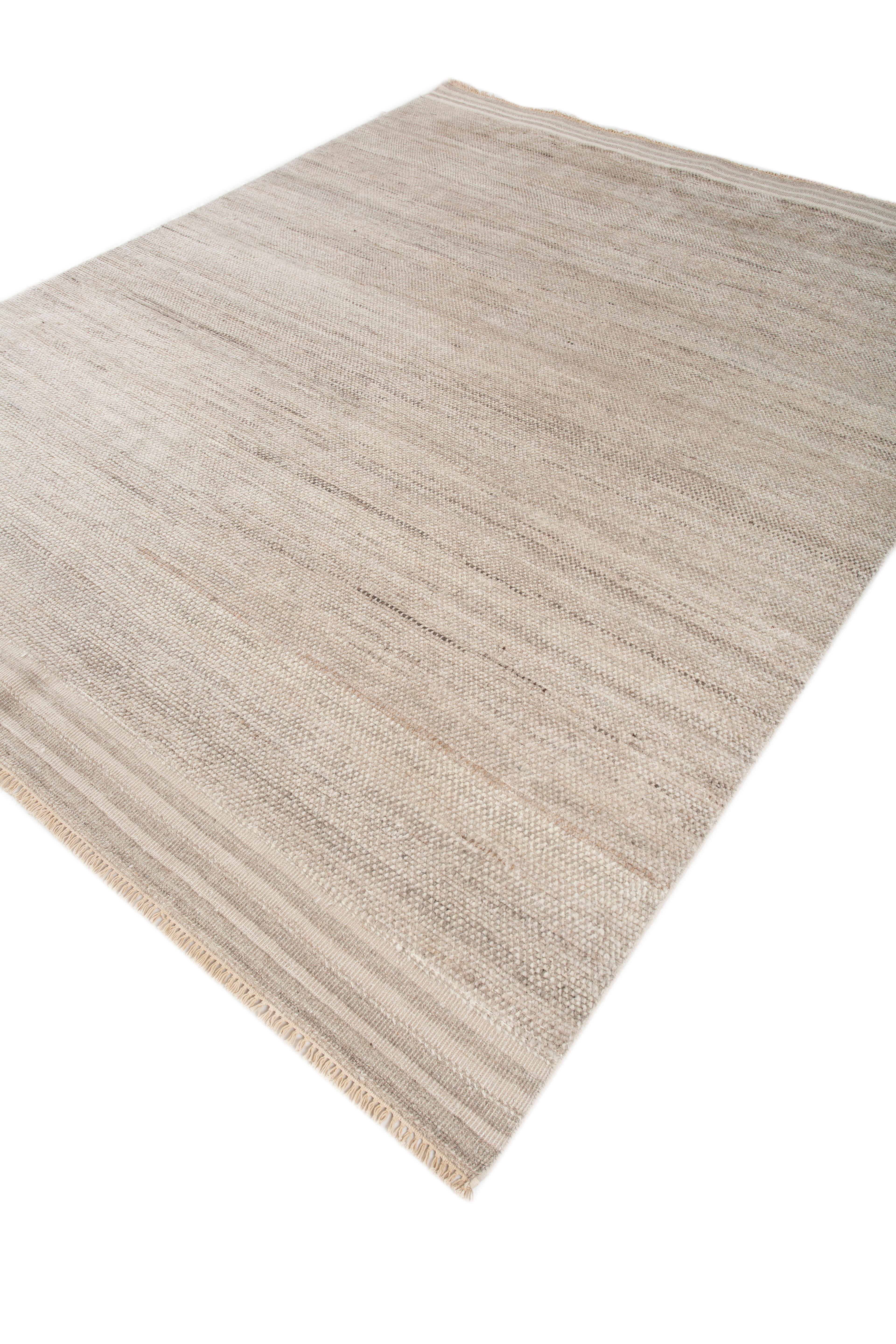 Indien Jaipur Rugs Tapis 8x10 pieds noués à la main Tapis moderne en laine beige et marron en vente