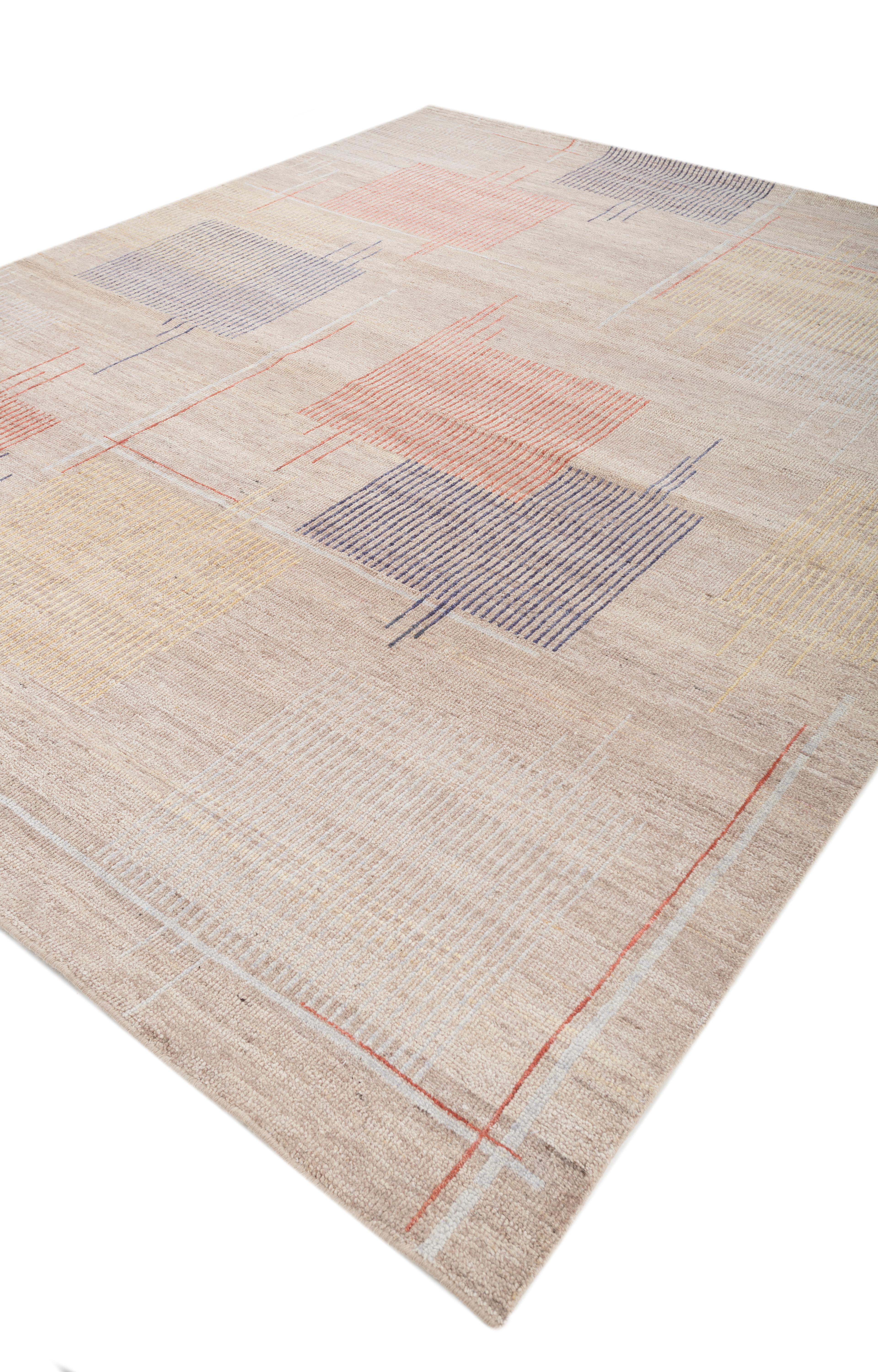 Indien Jaipur Rugs Tapis 8x10 pieds noués à la main Tapis moderne en laine beige et marron en vente