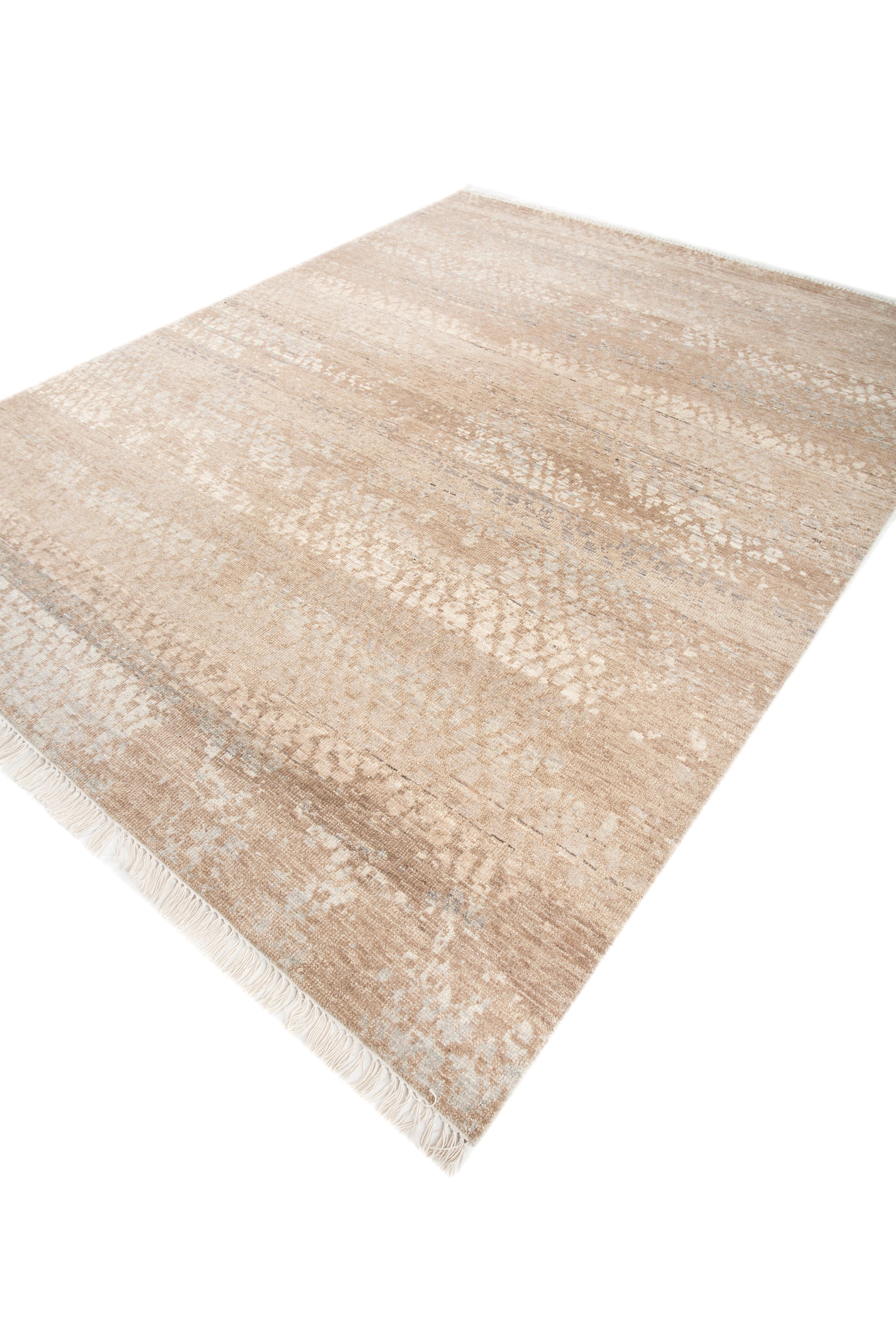 Indien Jaipur Rugs Tapis 8x10 pieds noués à la main Tapis moderne en laine beige et marron en vente