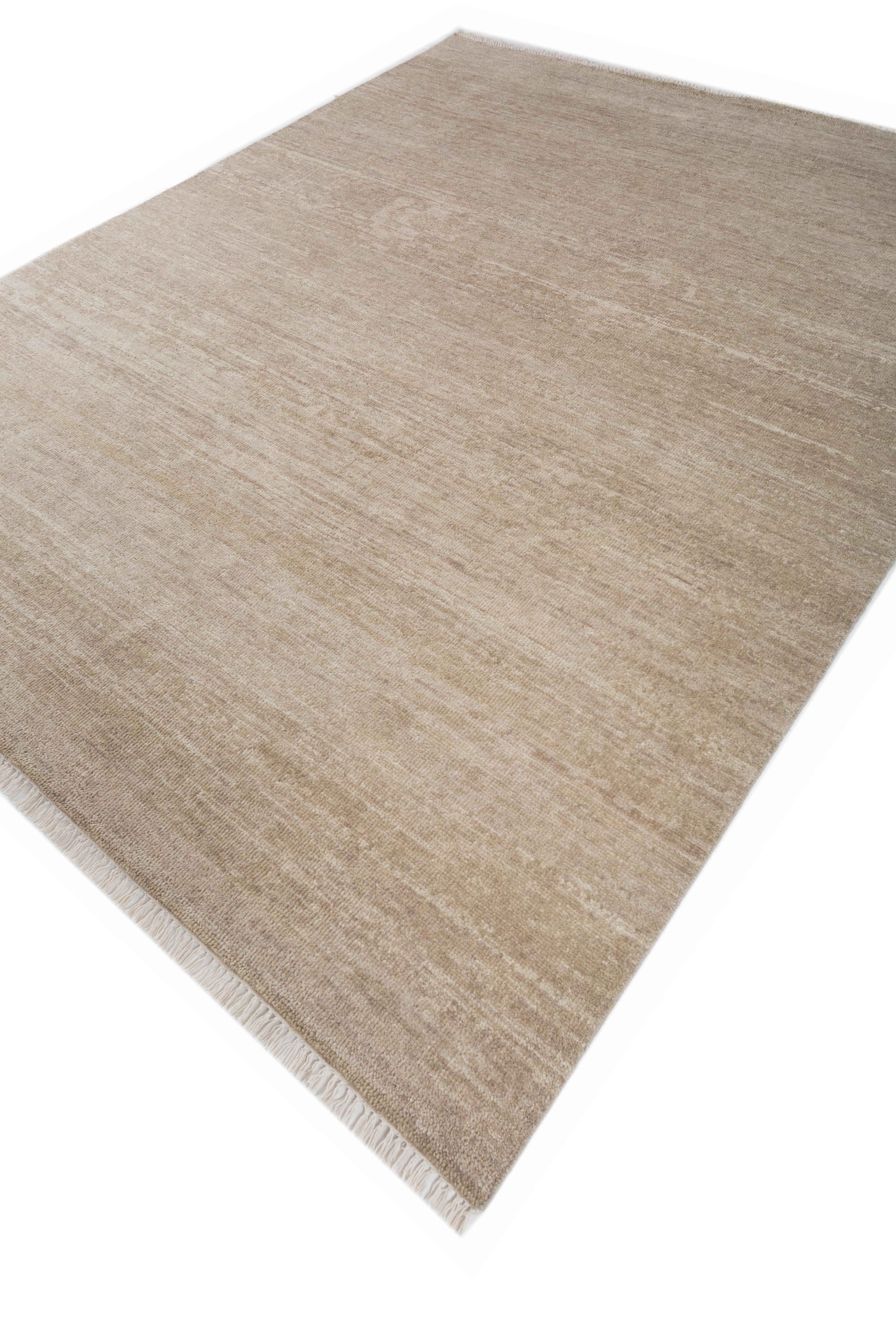 Indiano Jaipur Rugs 8x10 Piedi Tappeto annodato a mano in lana moderno beige e marrone in vendita