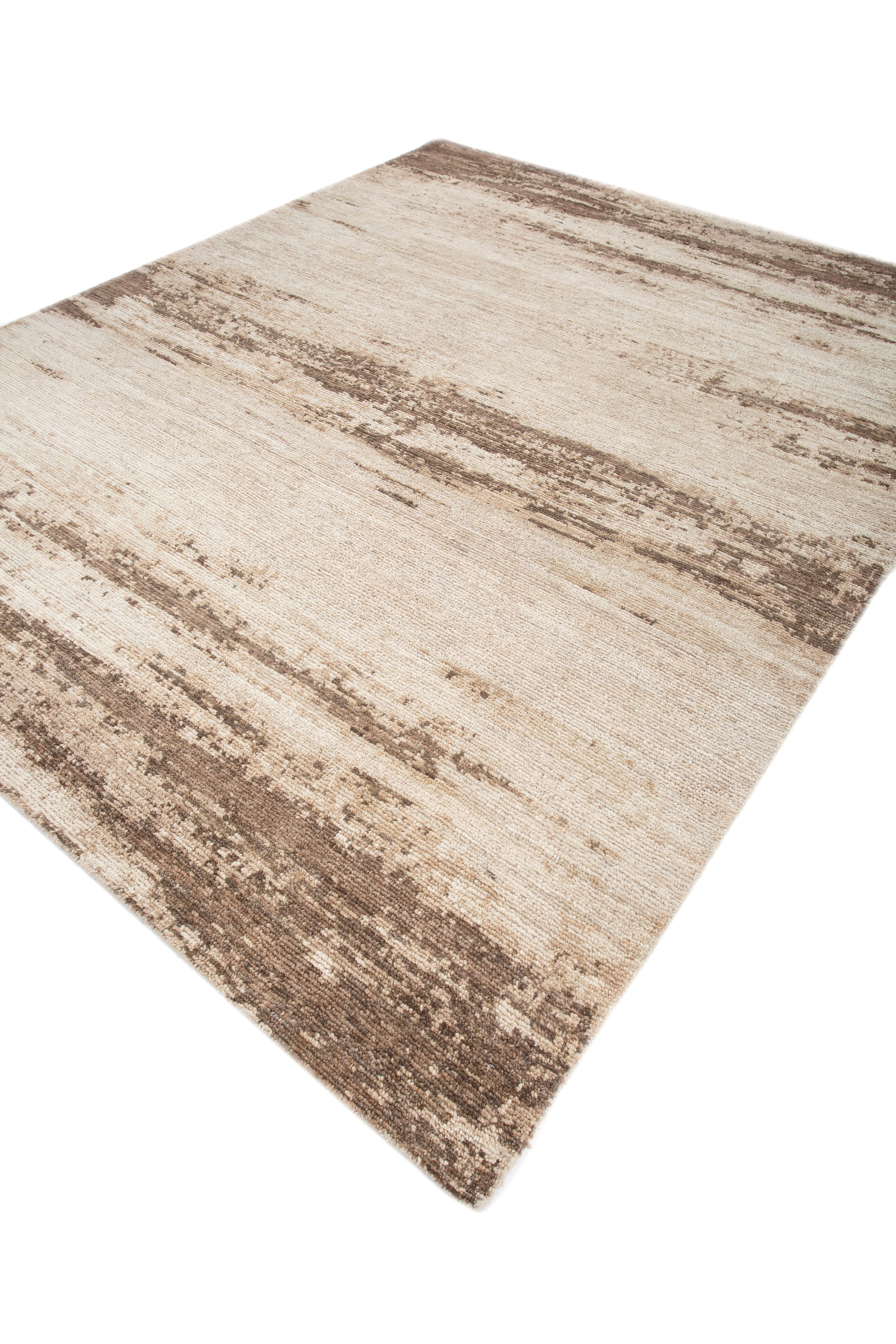 Indien Jaipur Rugs Tapis 8x10 pieds noués à la main Tapis moderne en laine beige et marron en vente