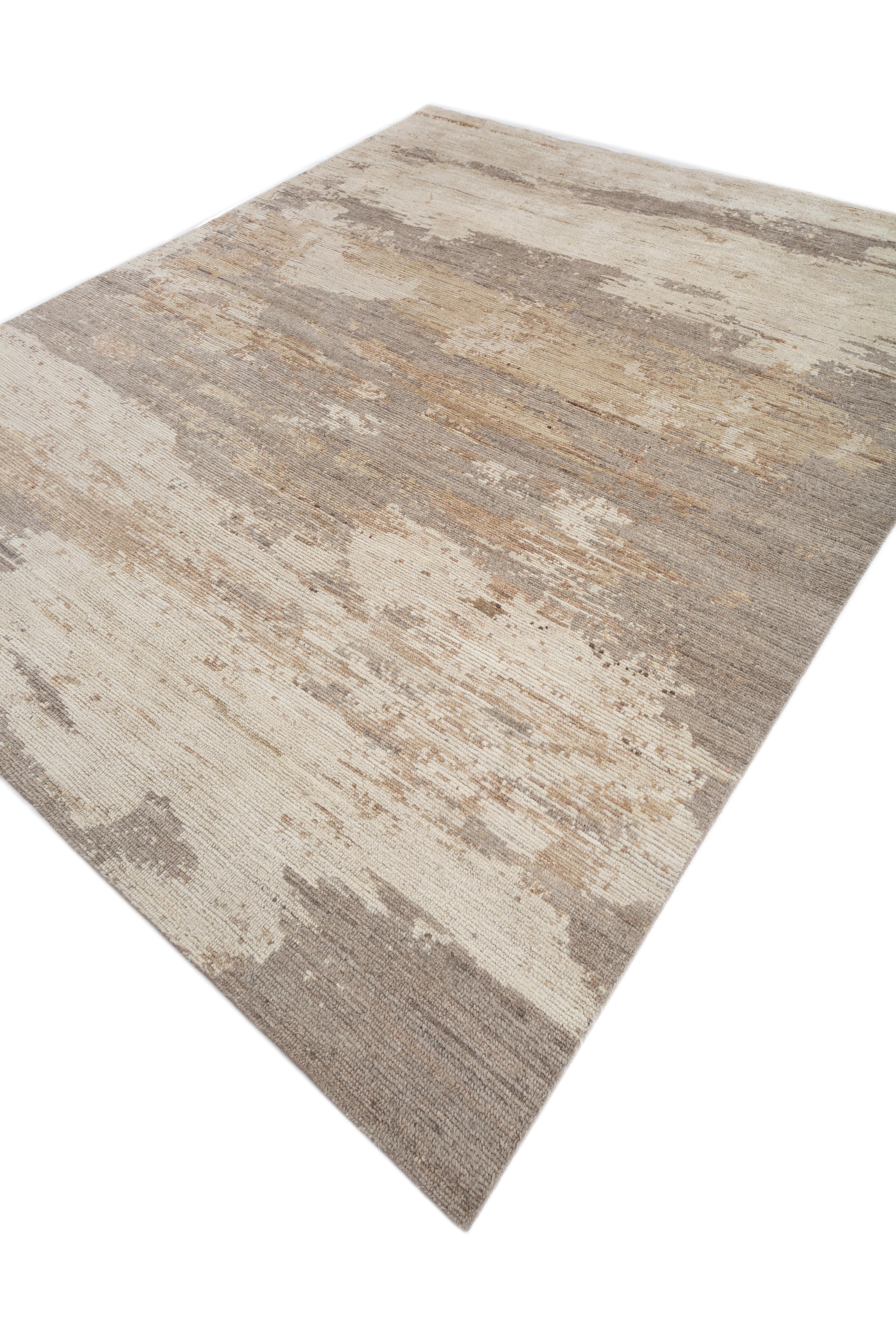 Indiano Jaipur Rugs 8x10 Piedi Tappeto annodato a mano in lana moderno beige e marrone in vendita