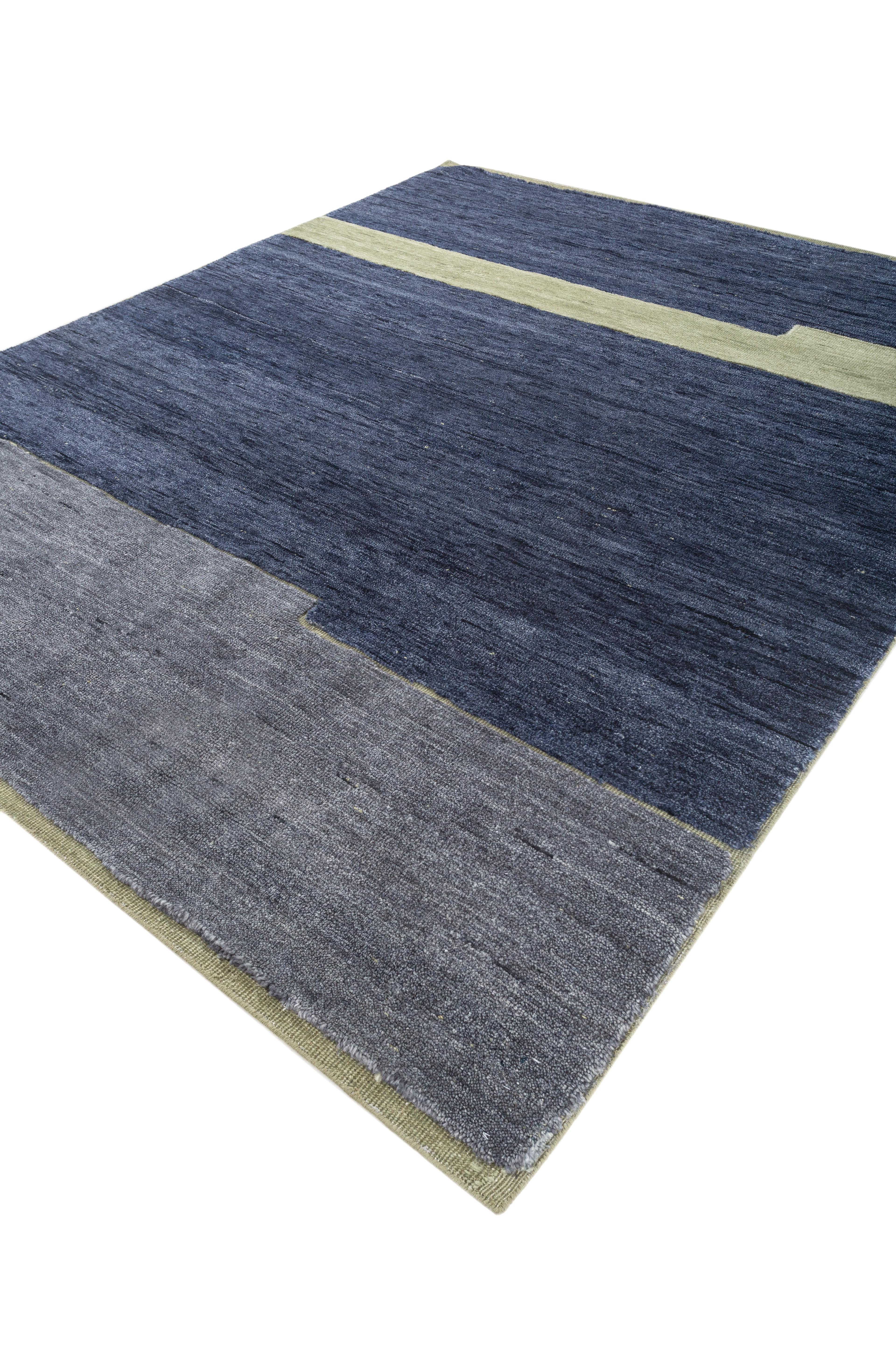 Indien Jaipur Rugs Tapis 8x10 pieds noués à la main Tapis en laine moderne bleu en vente