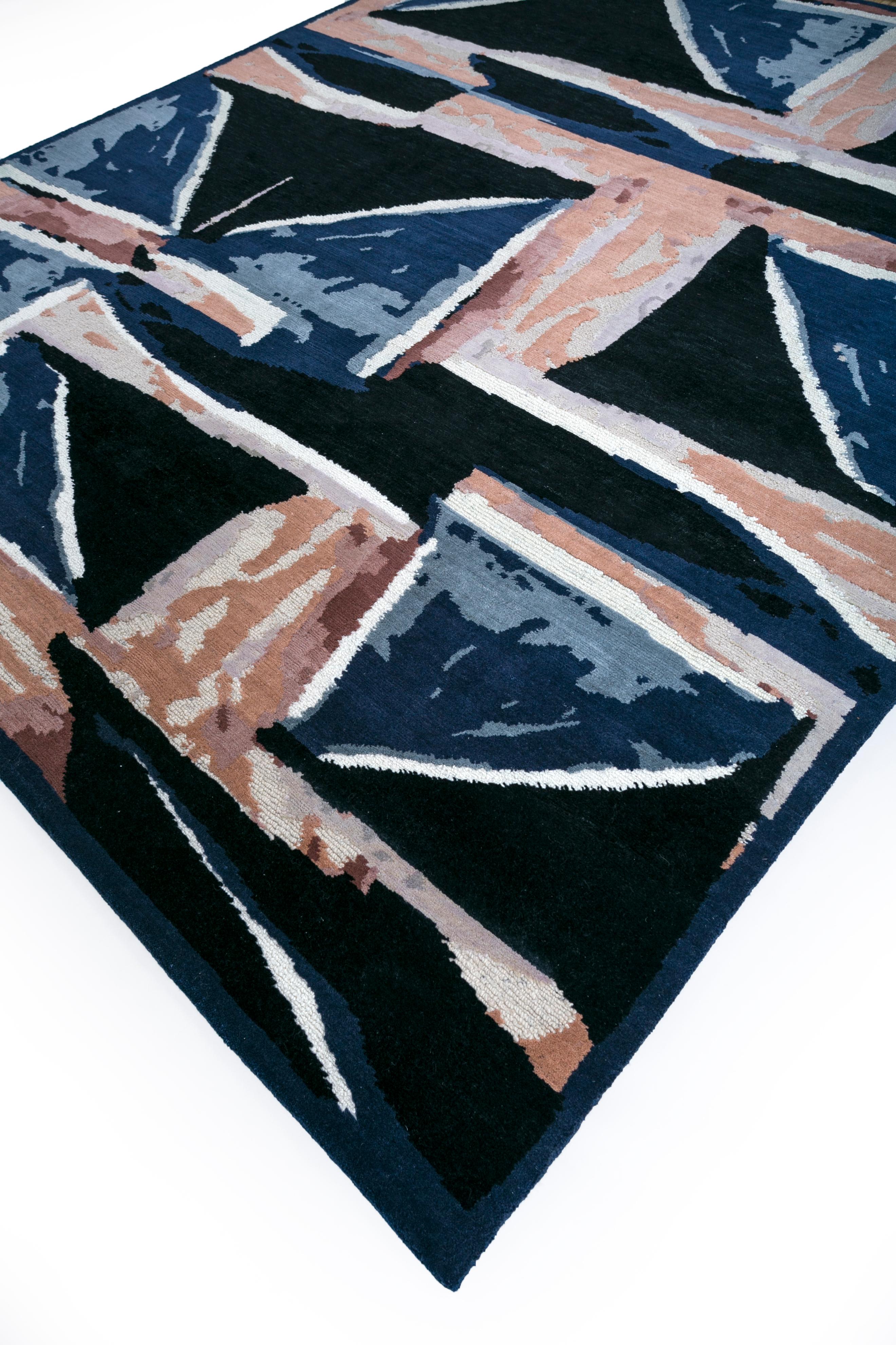 Indien Jaipur Rugs Tapis 8x10 pieds noués à la main Tapis en laine moderne bleu en vente