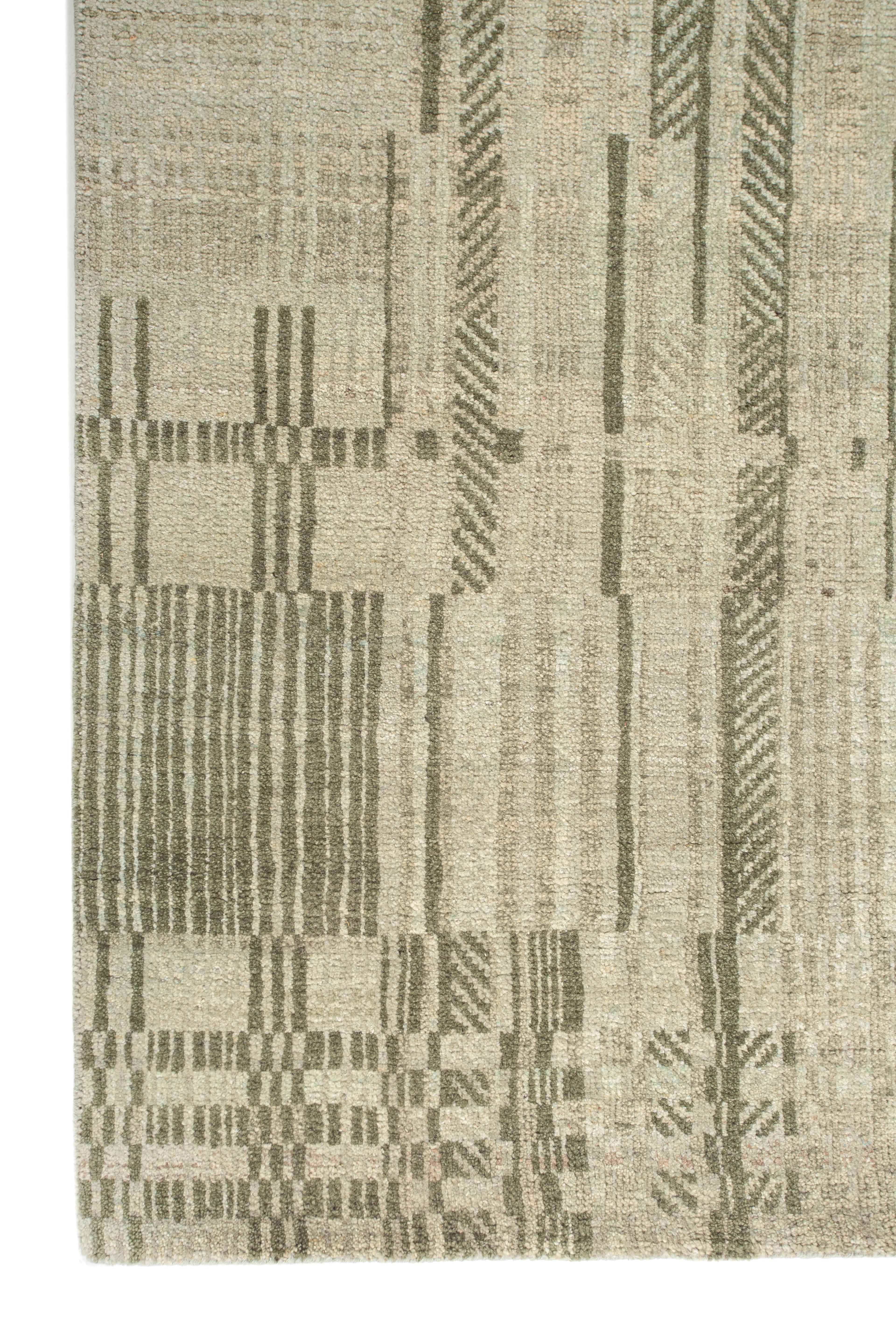 Indiano Tappeto Jaipur Rugs 8X10 Piedi Annodato a mano Tappeto in Lana Moderno Verde in vendita