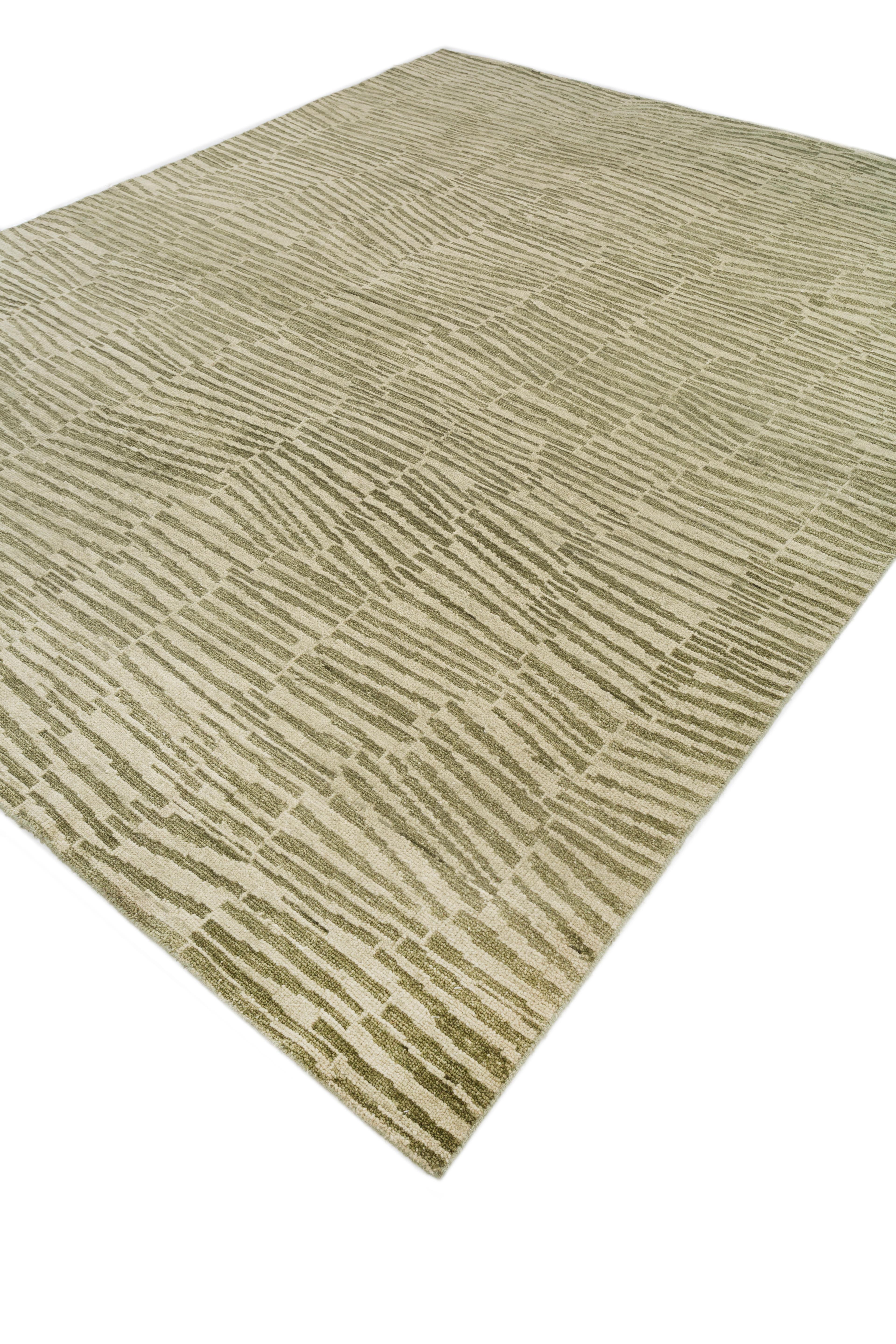 Indien Jaipur Rugs 8x10 Feet Tapis en laine noué à la main Tapis moderne vert en vente