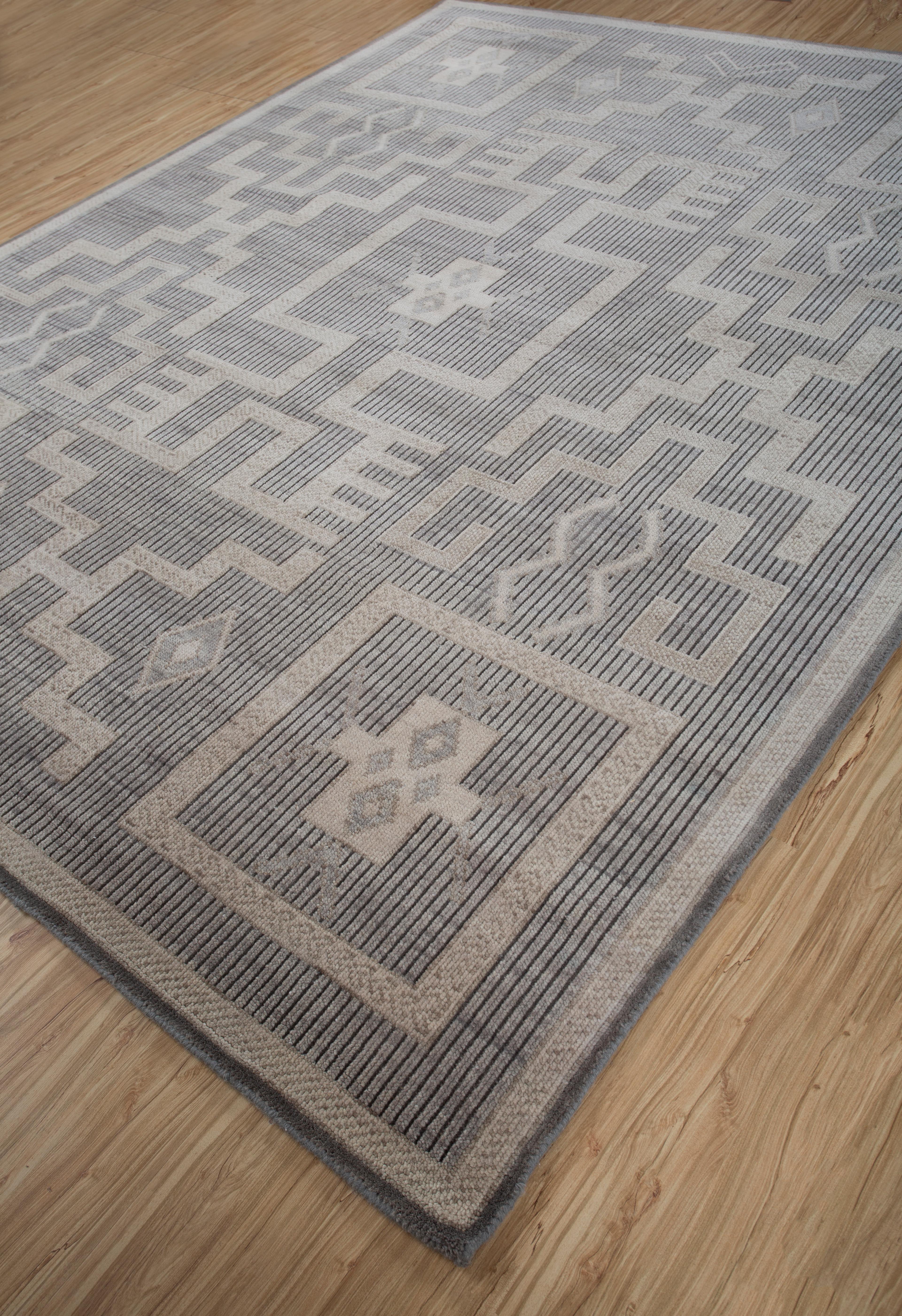 Hand-Knotted Jaipur Rugs 8x10 Feet Hand knotted Carpet Wool Modern Grey And Black Rug For Sale