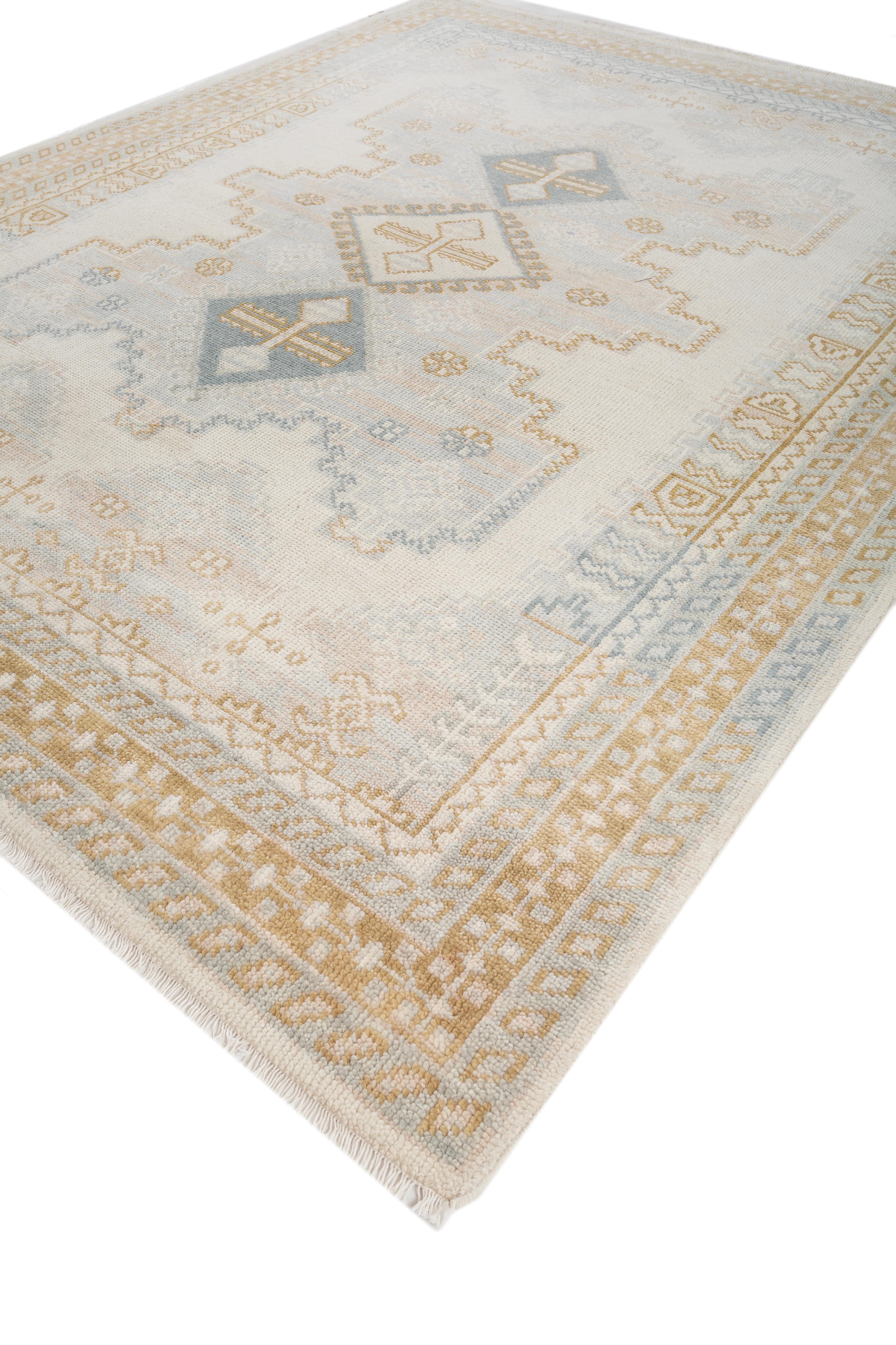 Hand-Knotted Jaipur Rugs 8x10 Feet Hand knotted Carpet Wool Modern Ivory Rug For Sale