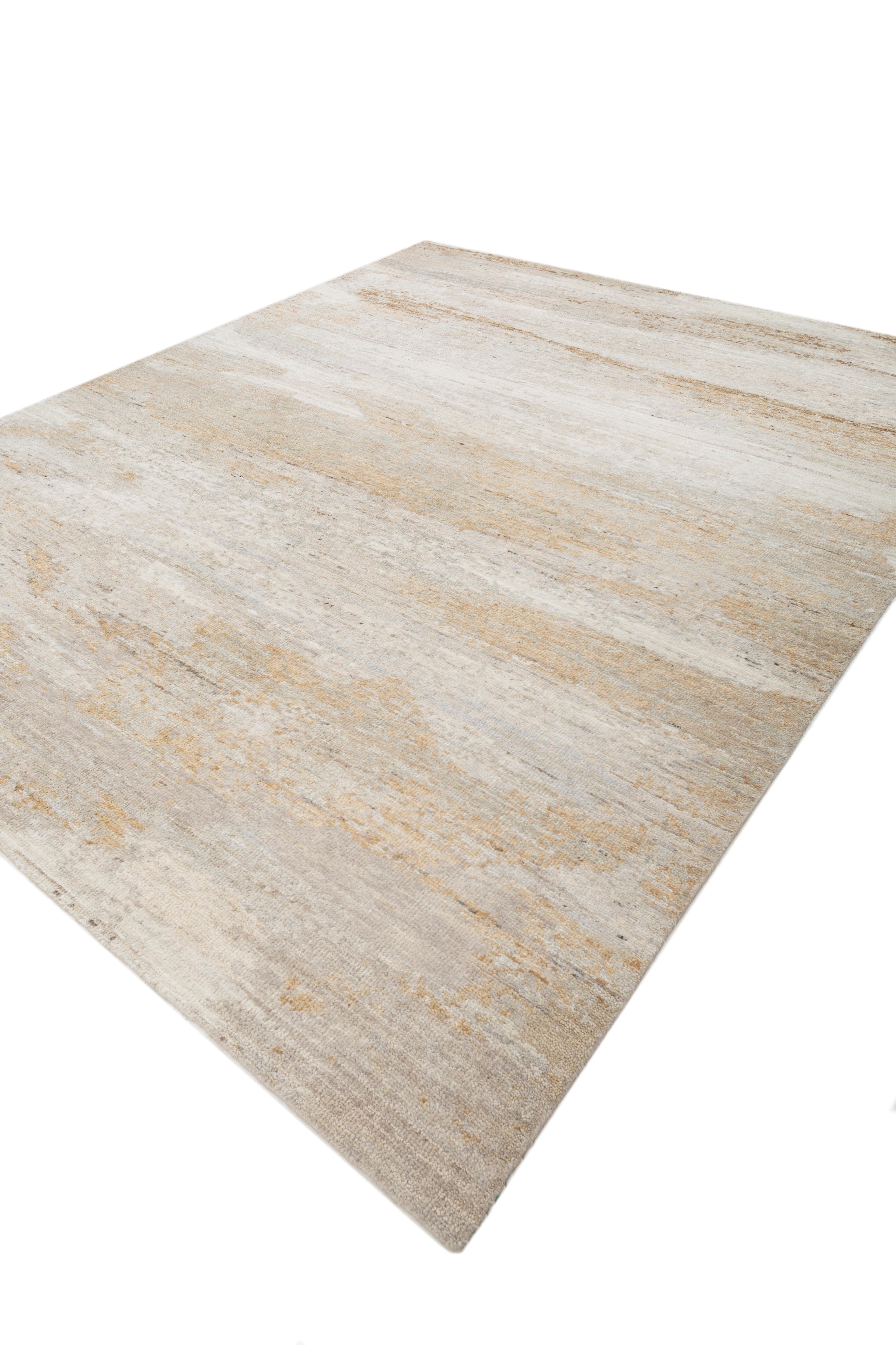 Indien Jaipur Rugs 8X10 pieds Tapis en laine noué à la main Tapis moderne ivoire en vente