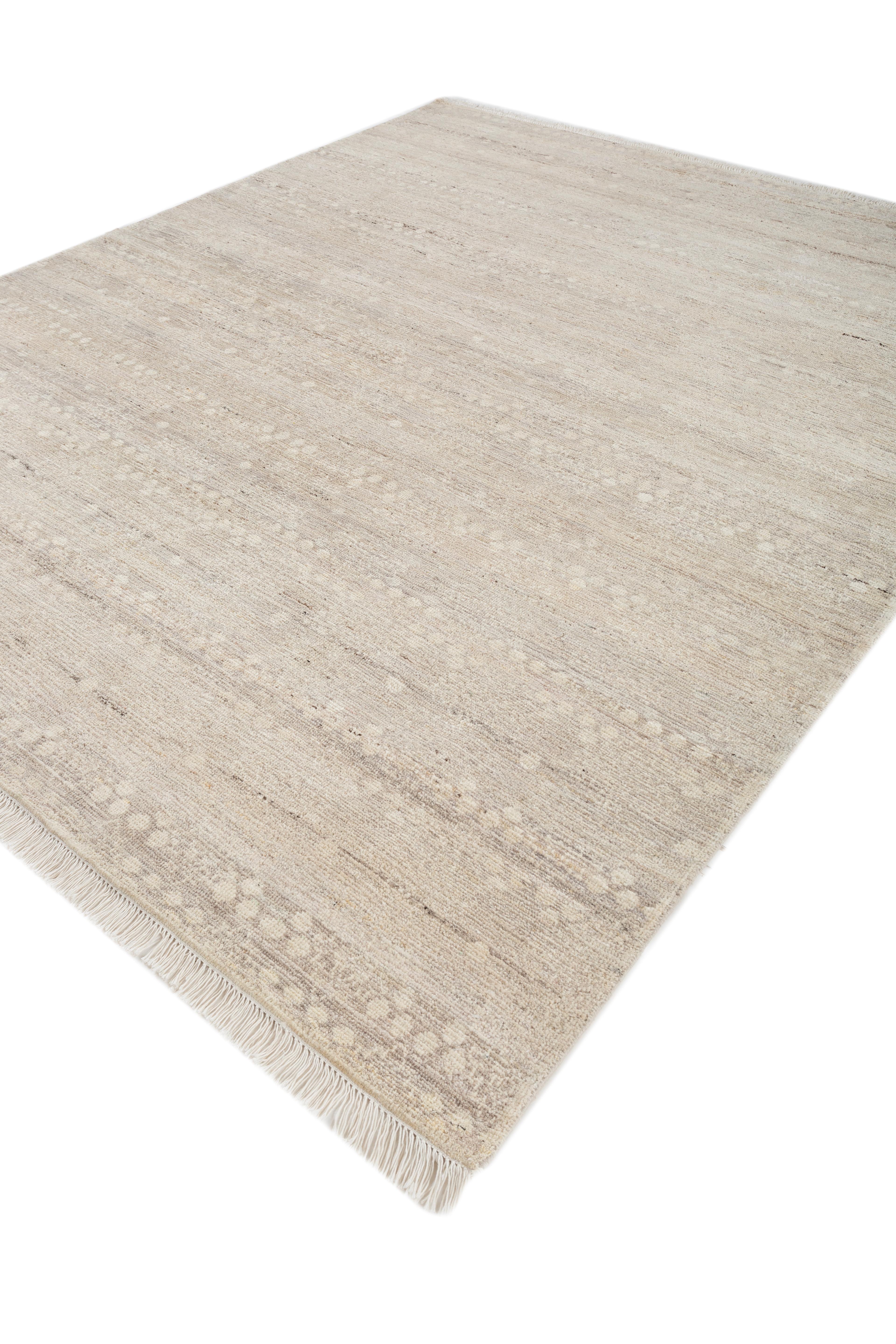 Jaipur Rugs 8x10 Feet Hand geknüpft Teppich Wolle Modern Elfenbein Teppiche (Indisch) im Angebot