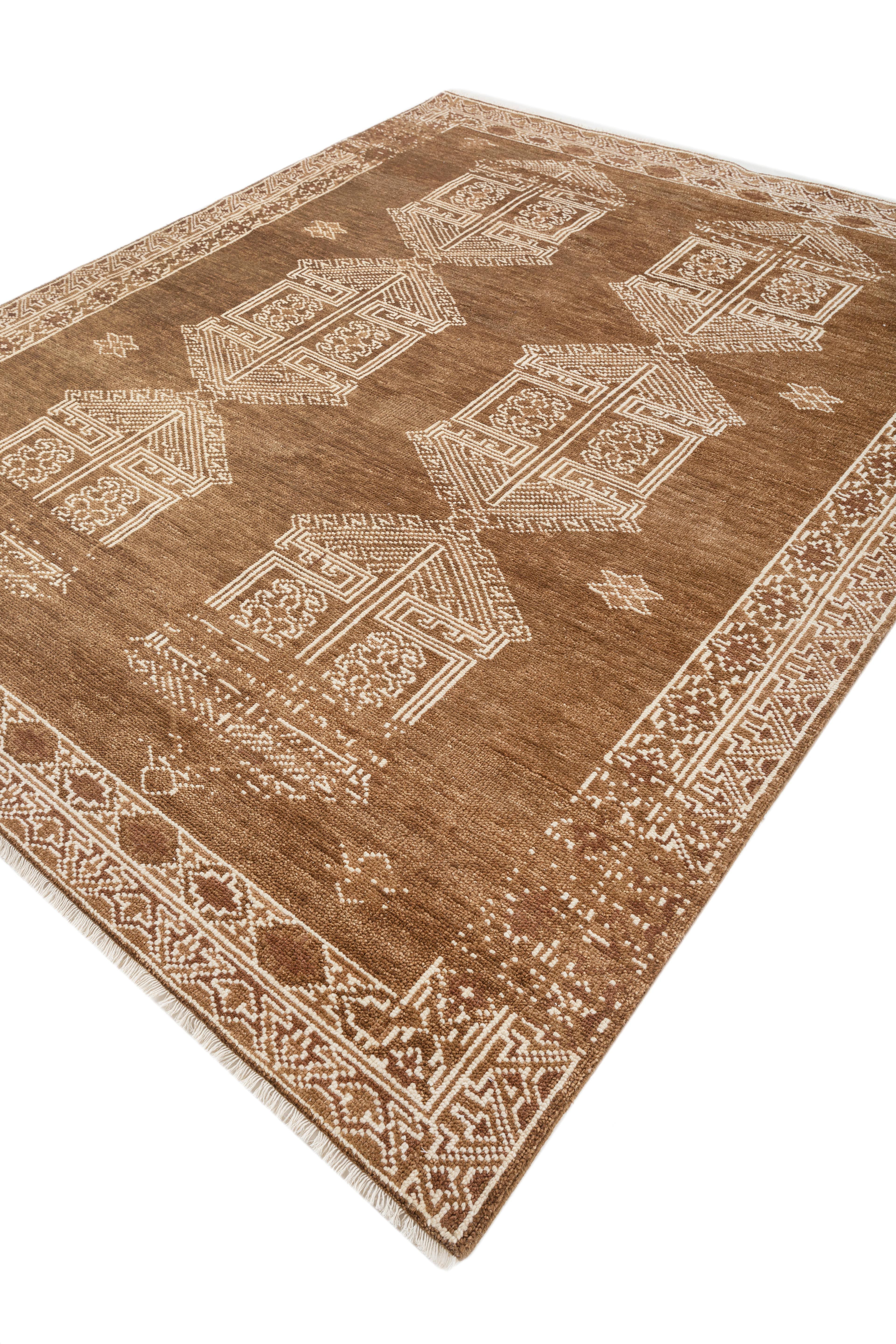 Indien Jaipur Rugs Tapis 8x10 pieds noués à la main Tapis en laine moderne rouge et orange en vente