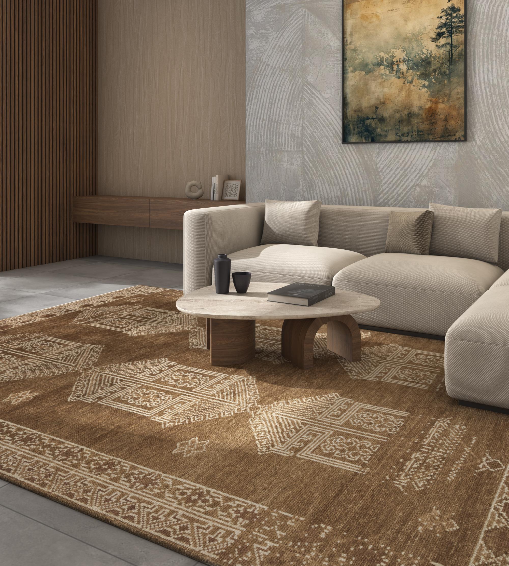 Durch die Kombination klassischer und östlicher Inspirationen ehren die handgeknüpften Teppiche der Thyme Collection'S Kunstfertigkeit, Vermächtnis und Handwerkskunst und bringen Vergangenheit und Gegenwart zusammen. Mit ihren erdigen Farbtönen wie