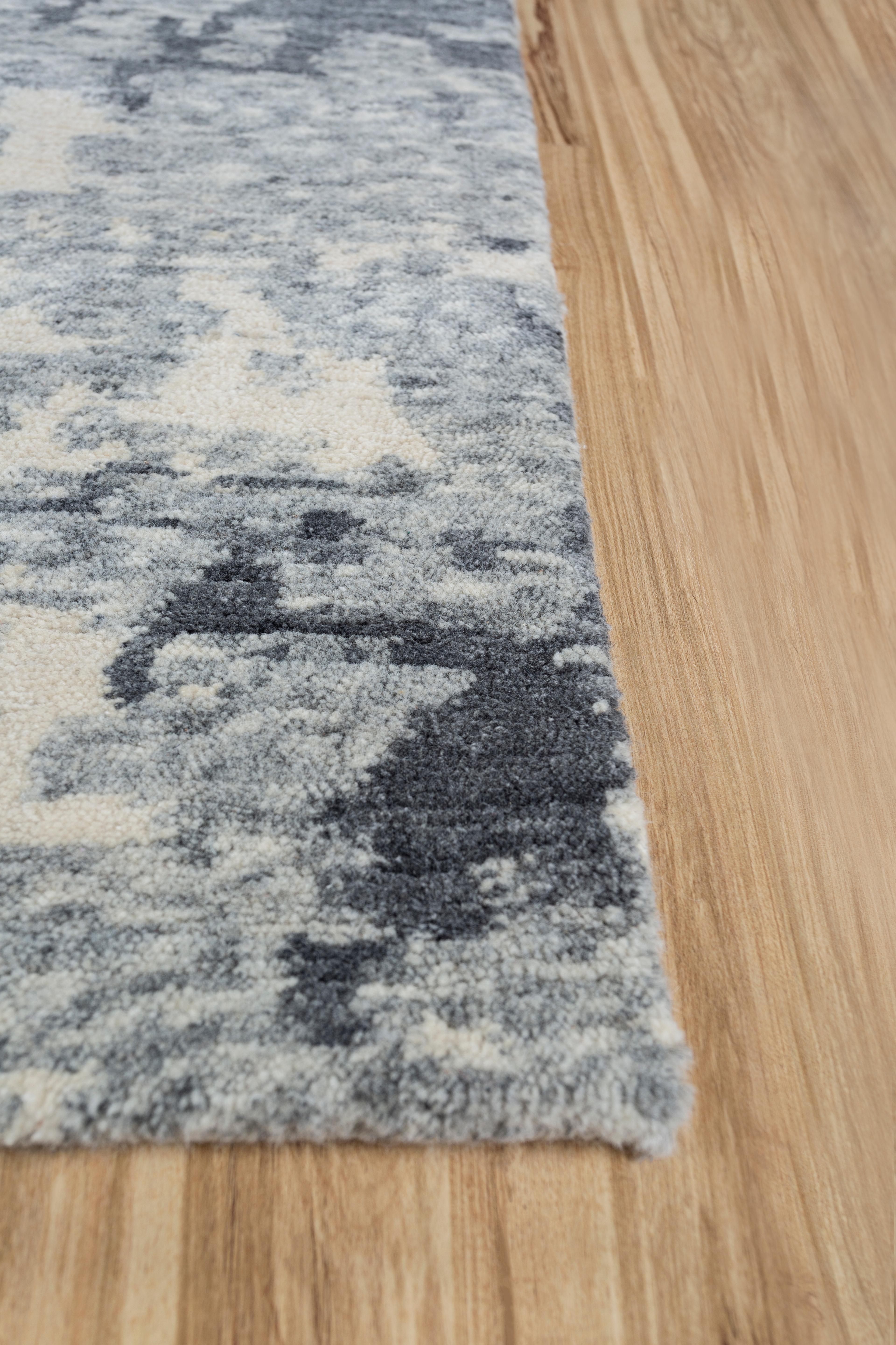 Moderne Jaipur Rugs Tapis 8x10 pieds noués à la main Laine et crayon Tapis moderne gris et noir en vente