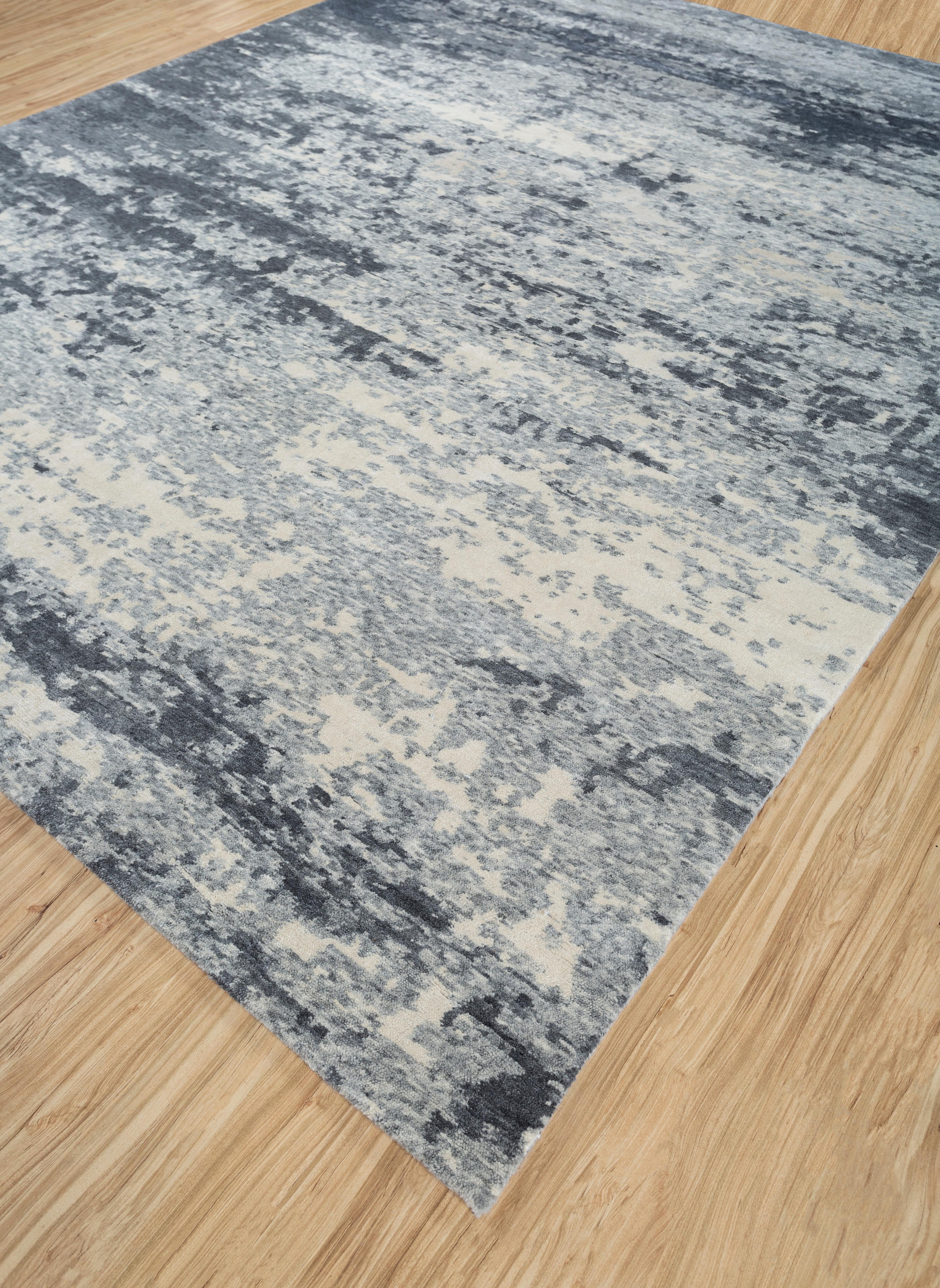 Indien Jaipur Rugs Tapis 8x10 pieds noués à la main Laine et crayon Tapis moderne gris et noir en vente