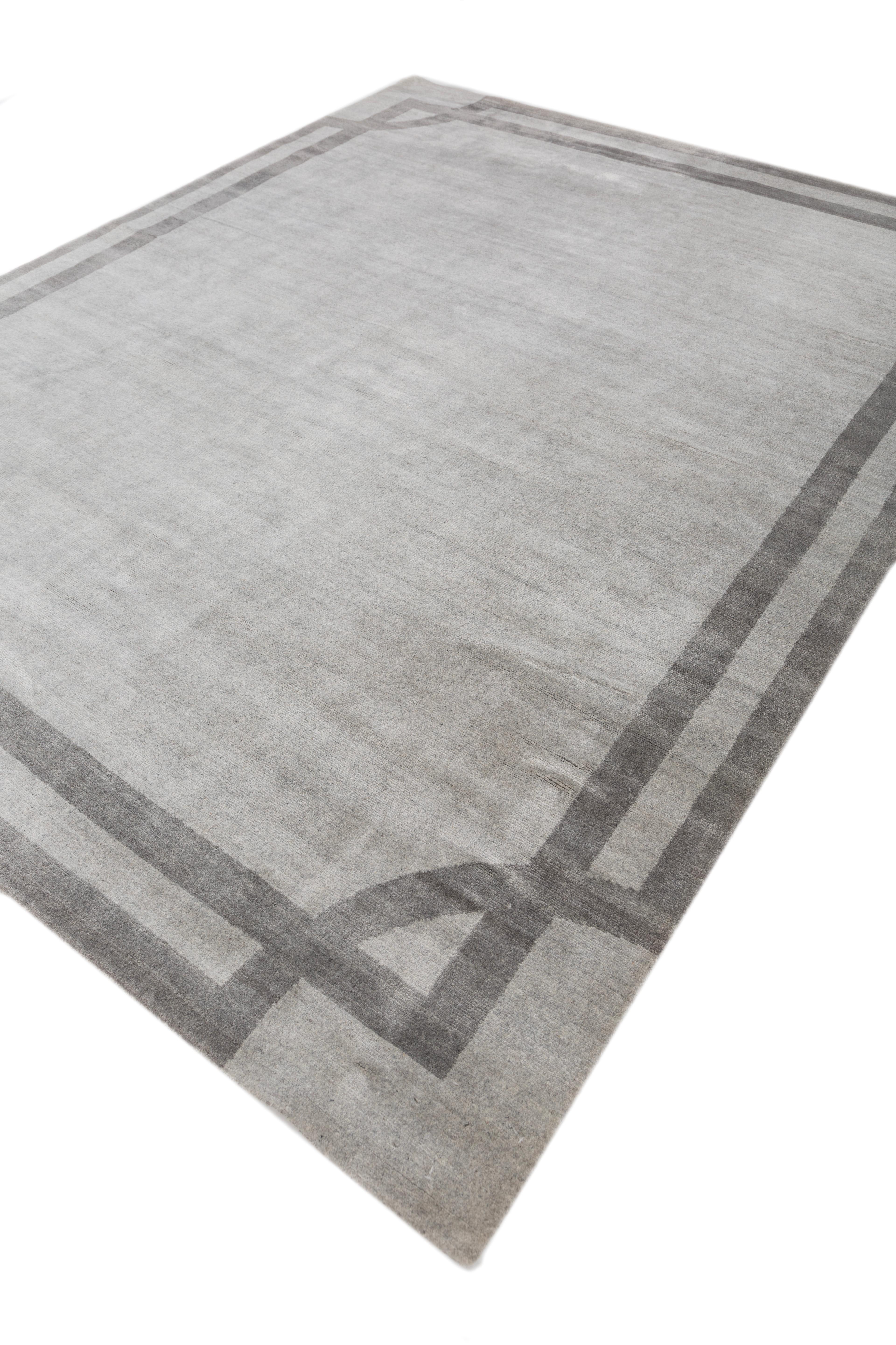 Indiano Jaipur Rugs 8x10 Piedi Tappeto annodato a mano in lana e viscosa moderno Grigio e Nero in vendita