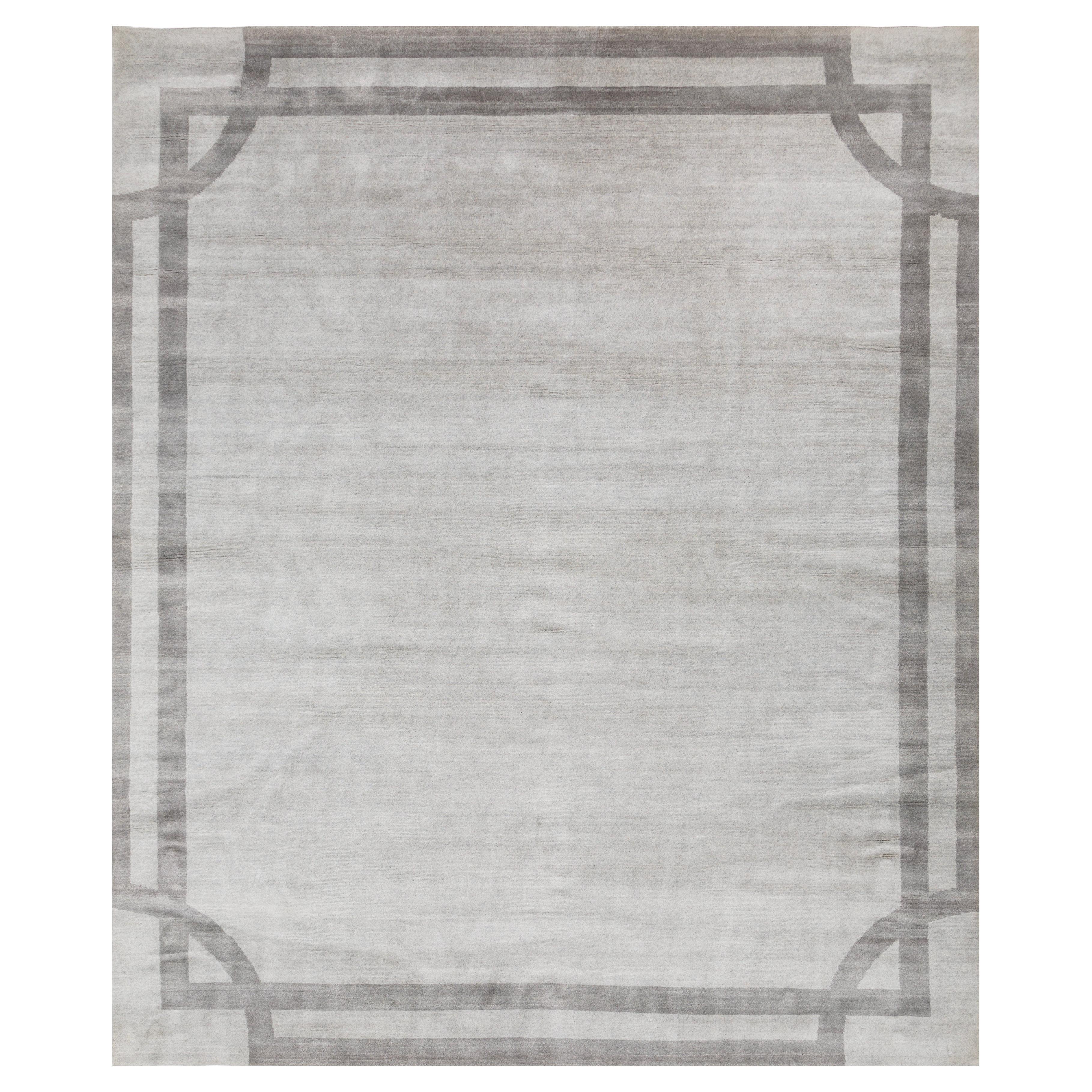 Jaipur Rugs 8x10 Piedi Tappeto annodato a mano in lana e viscosa moderno Grigio e Nero in vendita